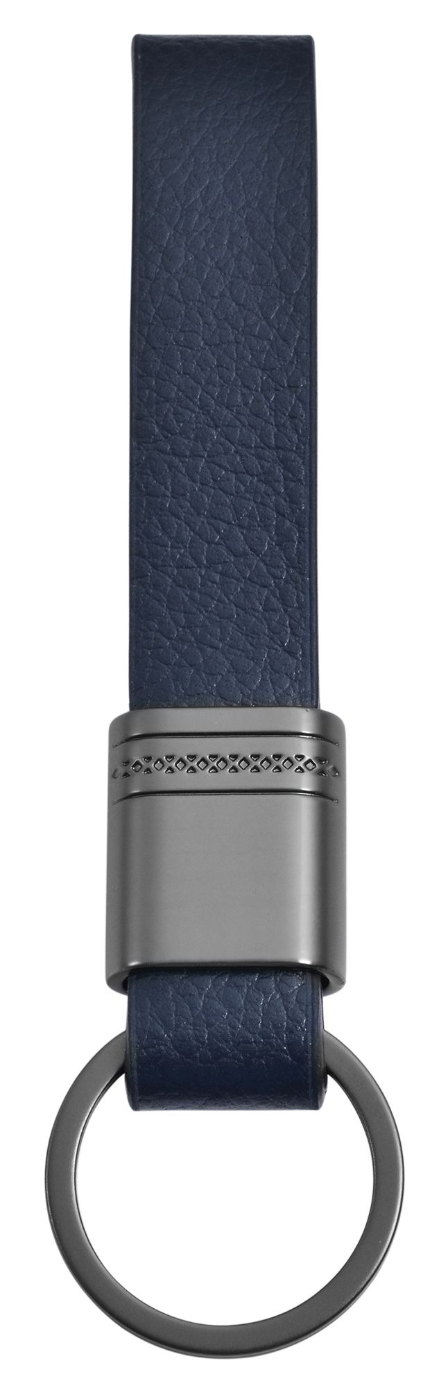 Akzent Schlüsselanhänger aus Edelstahl und Echtleder in dunkelblau