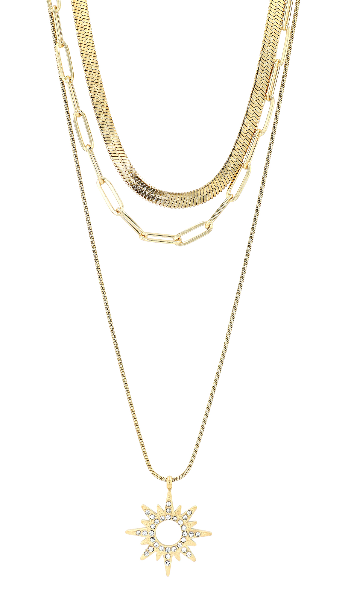 "Eliana" Edelstahl Layering Kette mit Anhänger (Sonne), 40/ 42/ 50 + 5 cm, goldfarben