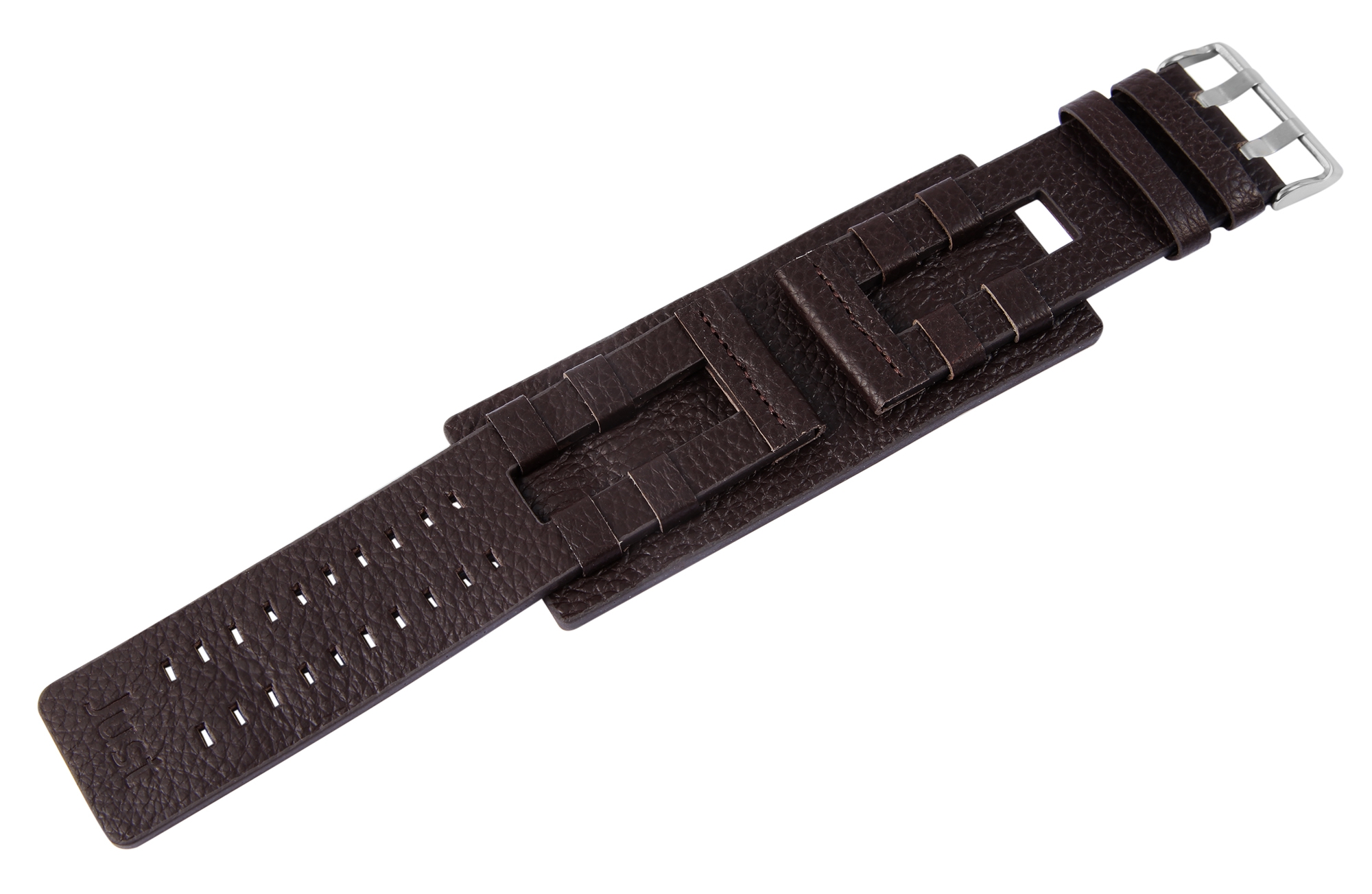 Just Echtleder-Uhrenarmband mit Unterlage, dunkelbraun, 32 mm