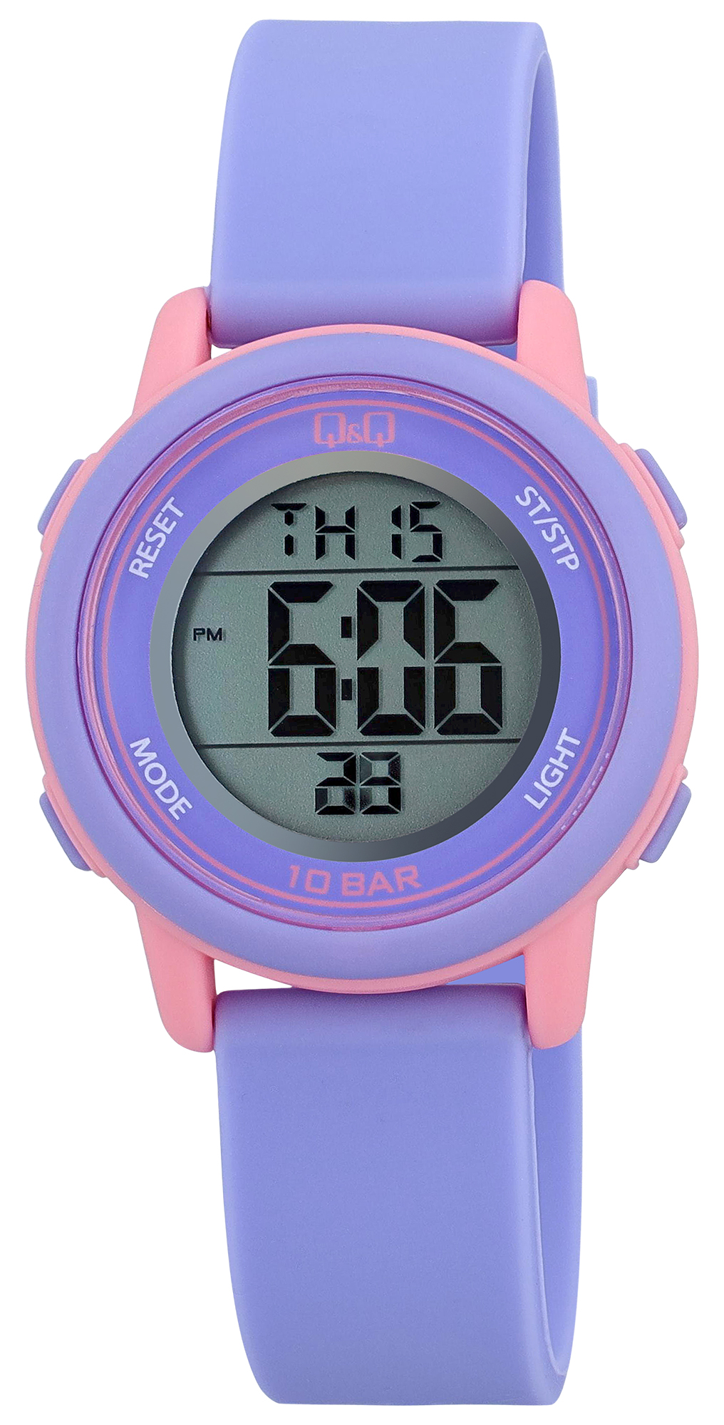Q&Q Kinder/Jugend Digitaluhr, Kunststoff, Resinband, lila/rosa, 10 ATM, Ø 34 mm