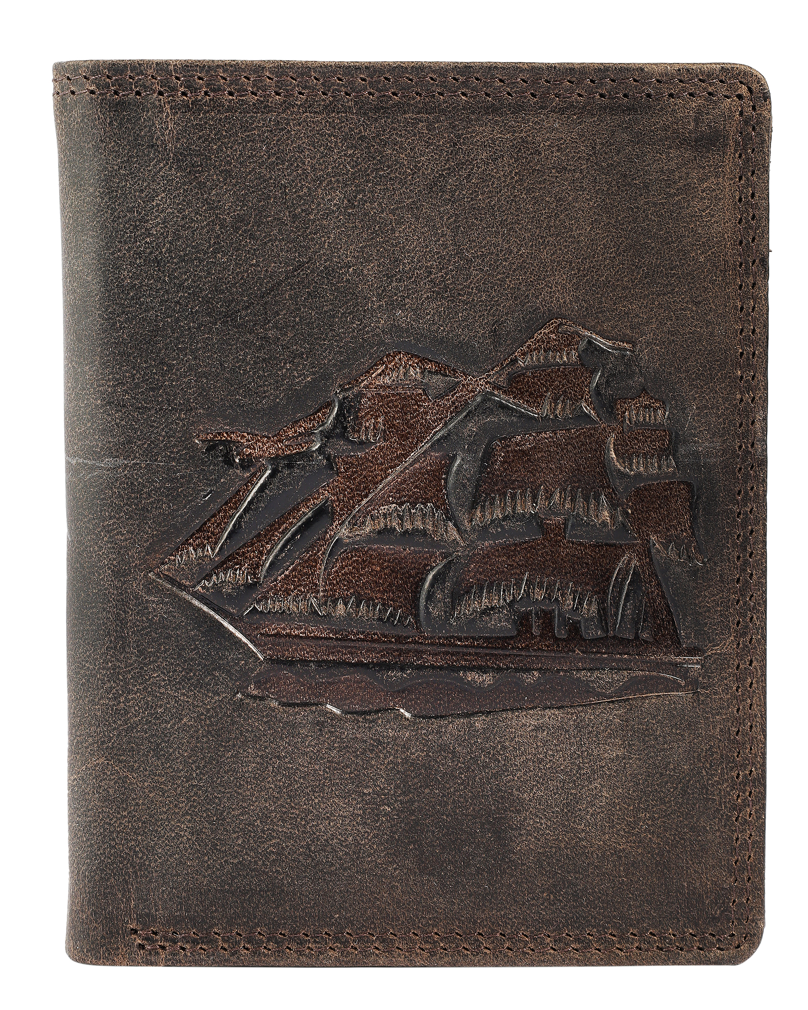 Akzent Geldbörse, RFID, Hochformat, Segelschiff, dunkelbraun