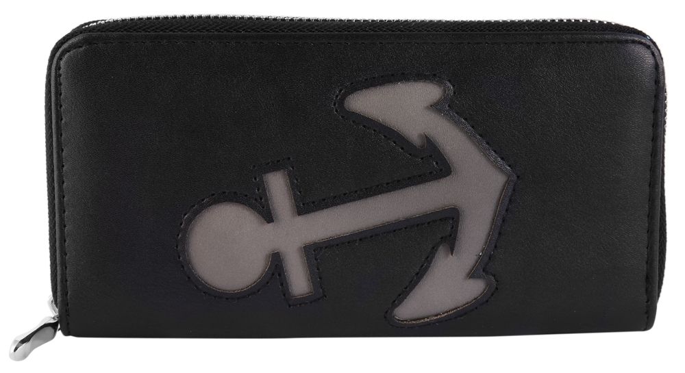 Cham Cham Damen Geldbörse aus Lederimitation mit Anker, schwarz/grau