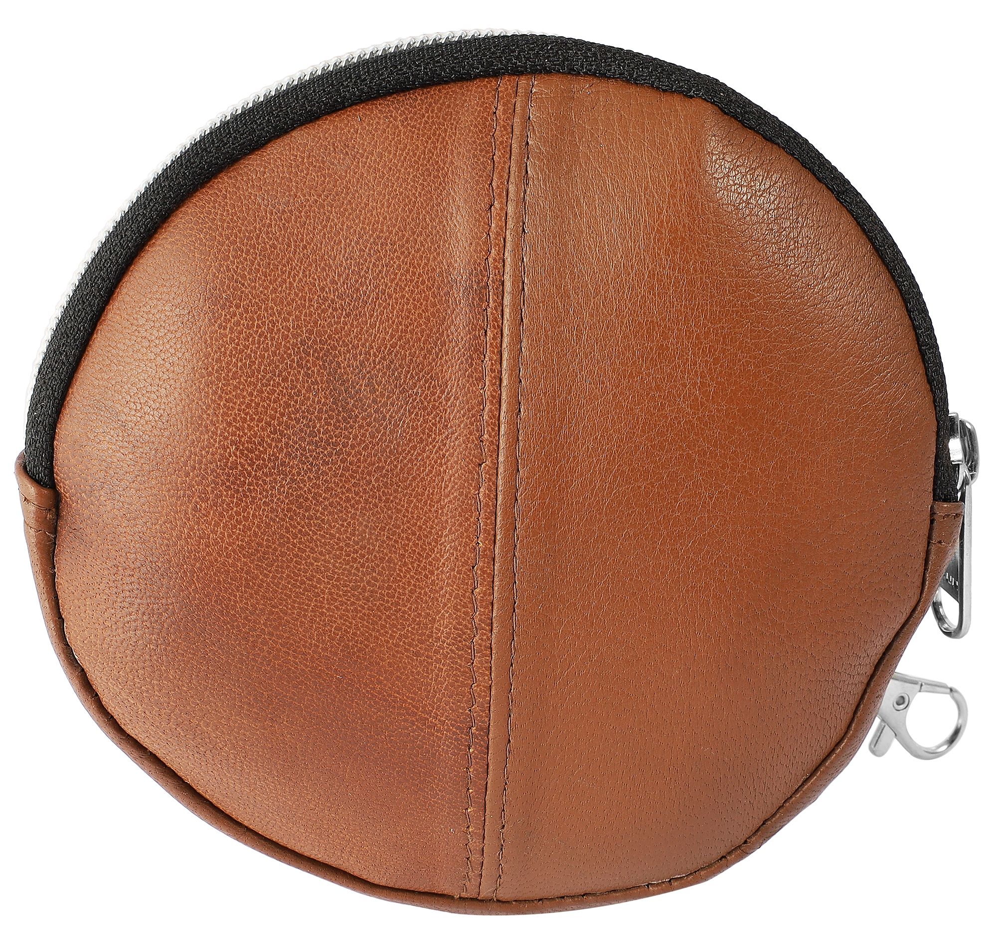 Echt Leder Mini Geldbörse rund, cognac