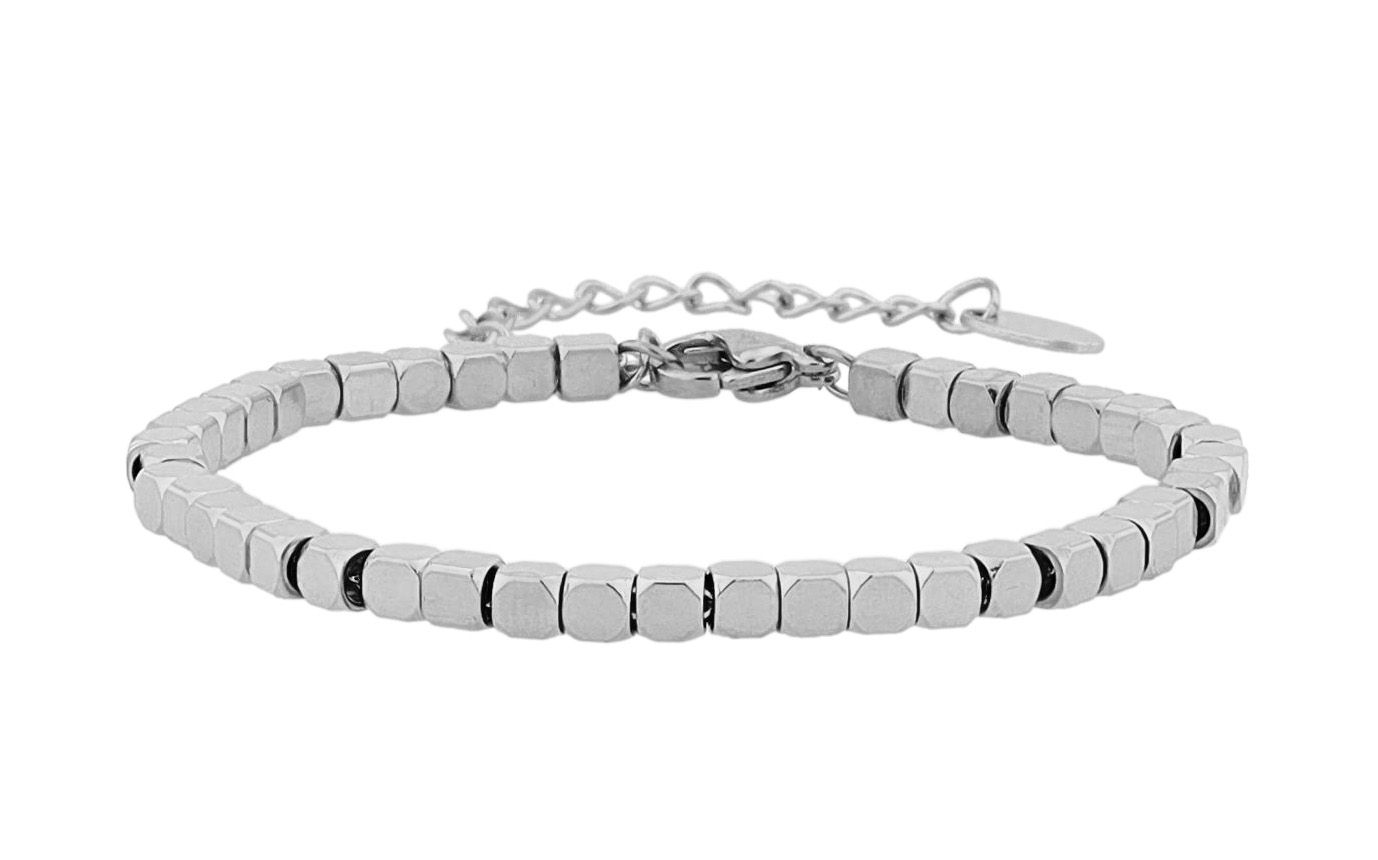 "Cube" - Kugelarmband Edelstahl, 15 + 5 cm, Würfelarmband, silberfarben
