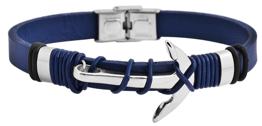 Akzent Echtlederarmband mit Edelstahlelement Anker, blau/silberfarben