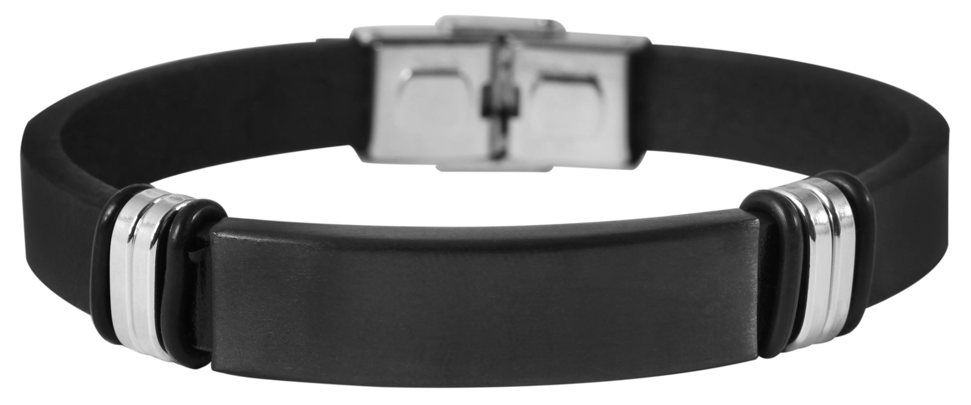 "Jonah" Echtlederarmband mit Edelstahl Gravurplatte, 22 cm, schwarz