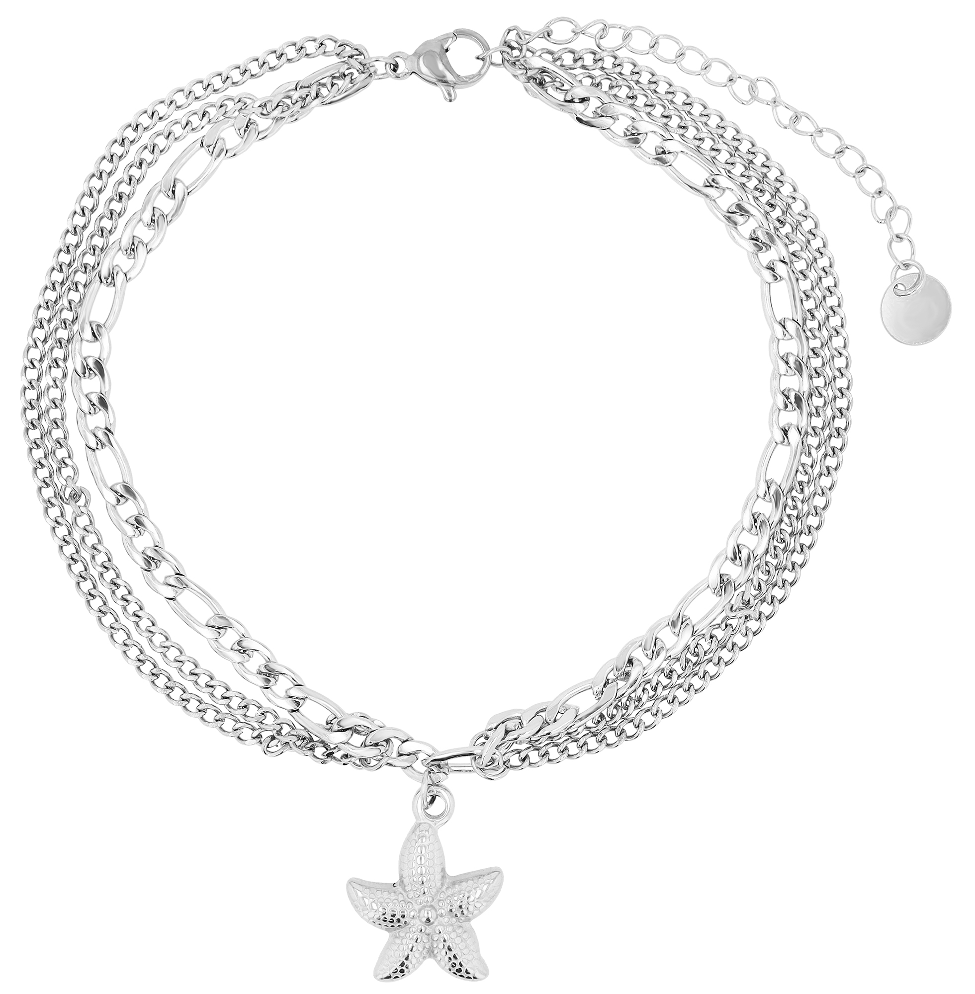 "Dyre" Fußkette mit Seestern, Edelstahl, silberfarben