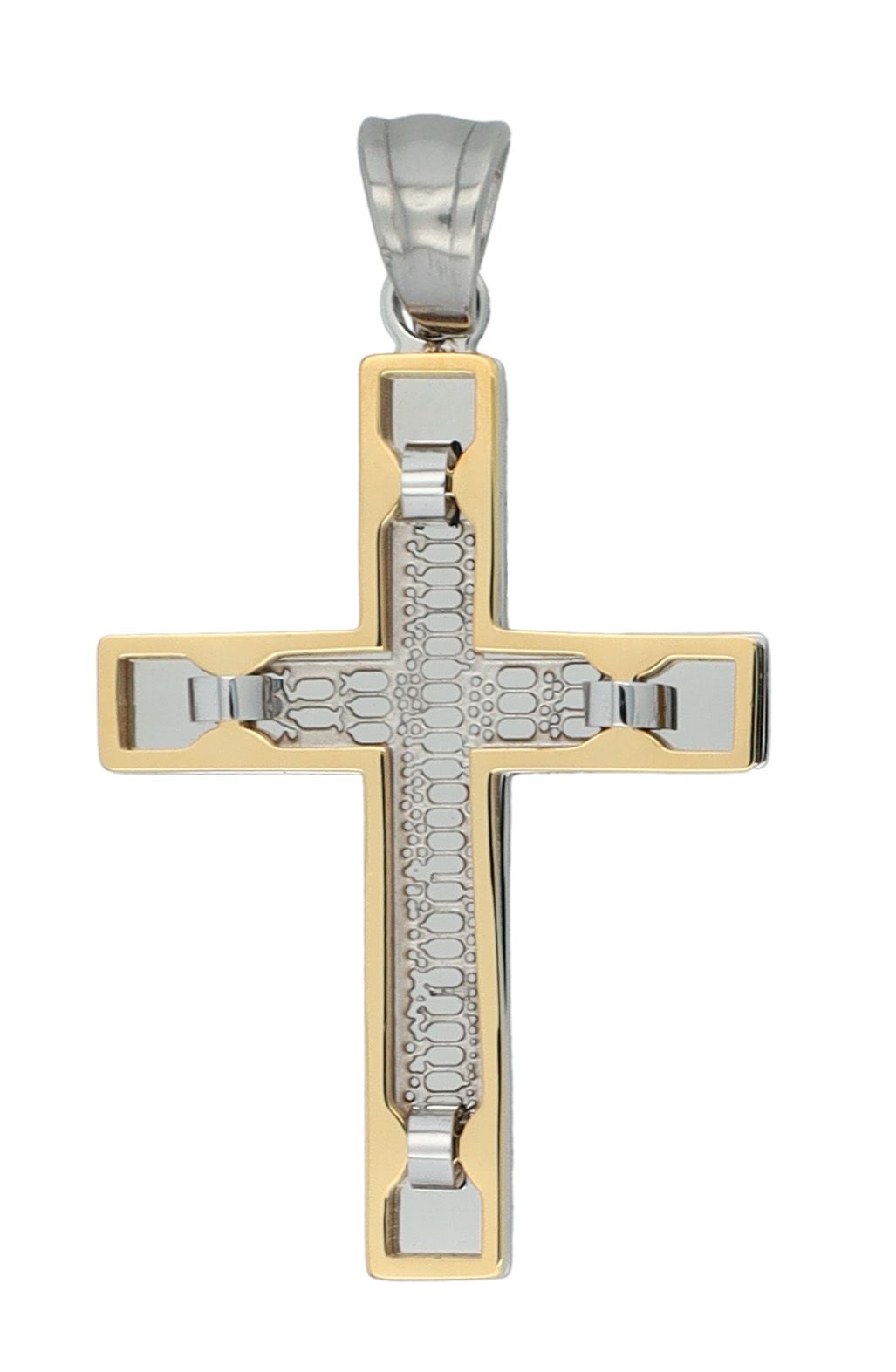 Akzent Kreuzanhänger "Marlow", Edelstahl, modisches Design, bicolor (silber- u. goldfarben)