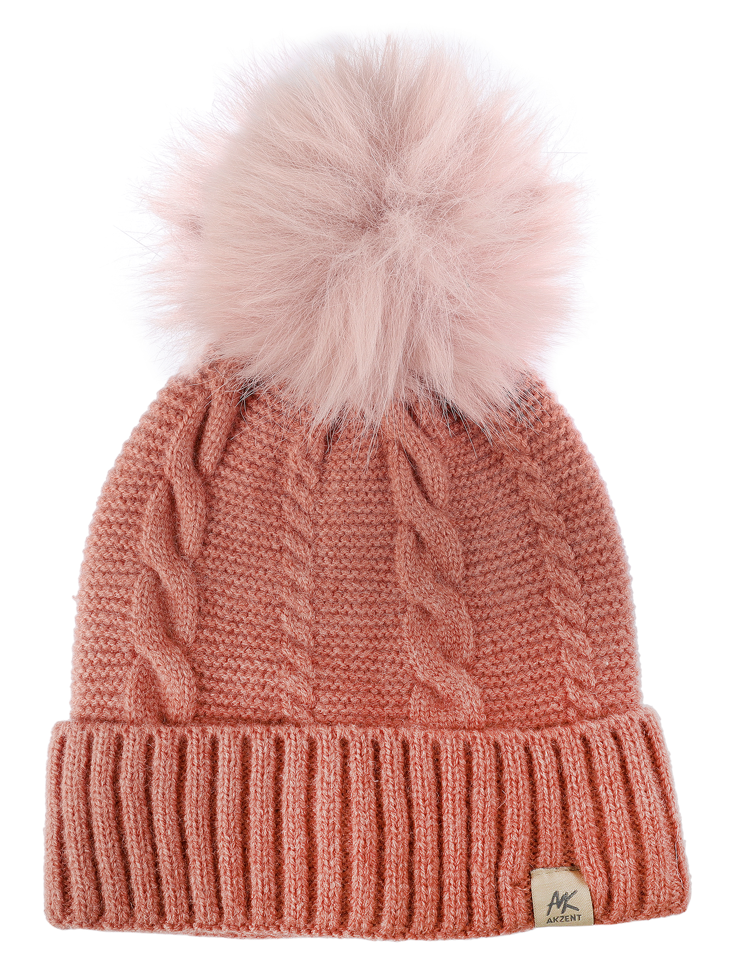 Akzent Strickmütze für Damen (mit Kunstfellbommel), VE-4, altrosa Akzent Strickmütze für Damen (mit Kunstfellbommel), VE-4, altrosa