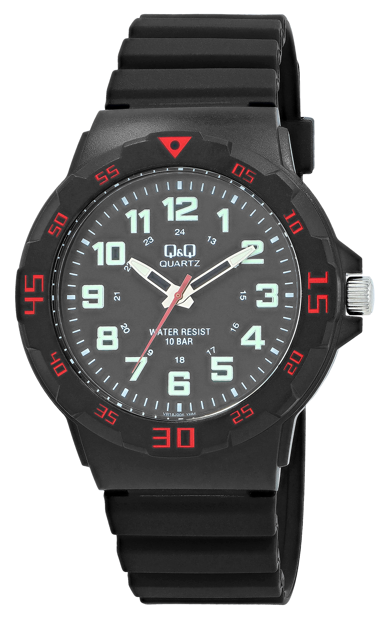 Q&Q Herrenuhr mit Silikonarmband, Ø 43 mm, schwarz/ rote Details