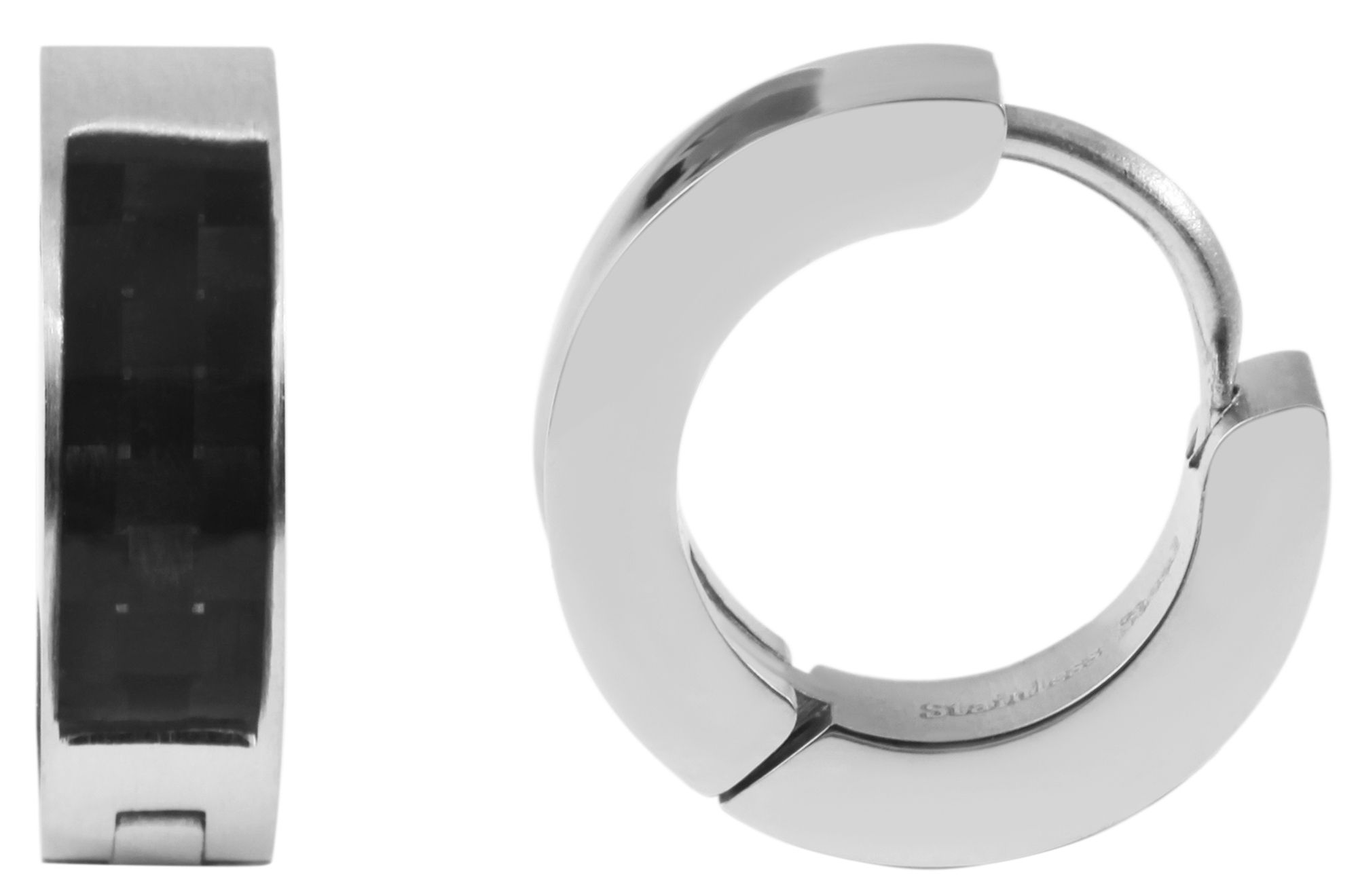 Akzent Klapp-Creolen aus Edelstahl, Carbonoptik, silberfarben