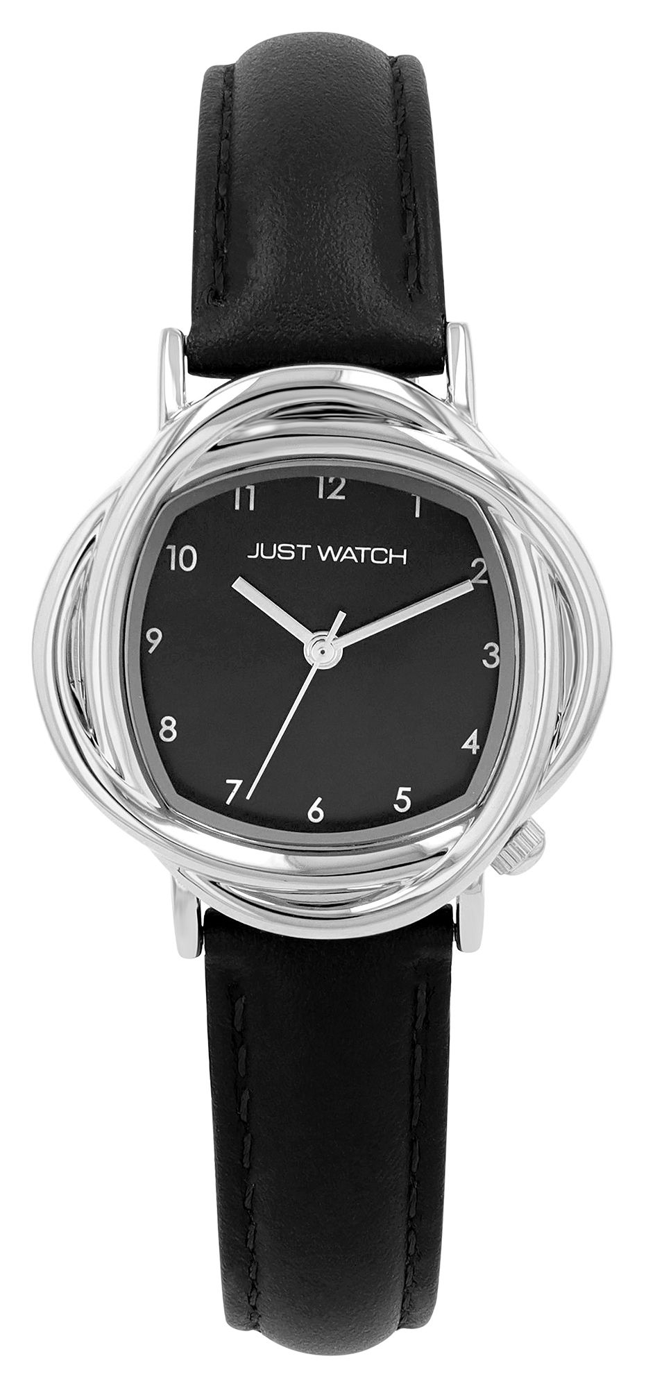 Just Watch Damenuhr "Antoni" mit Lederband, kurviges Gehäuse, schwarz/silberfarben