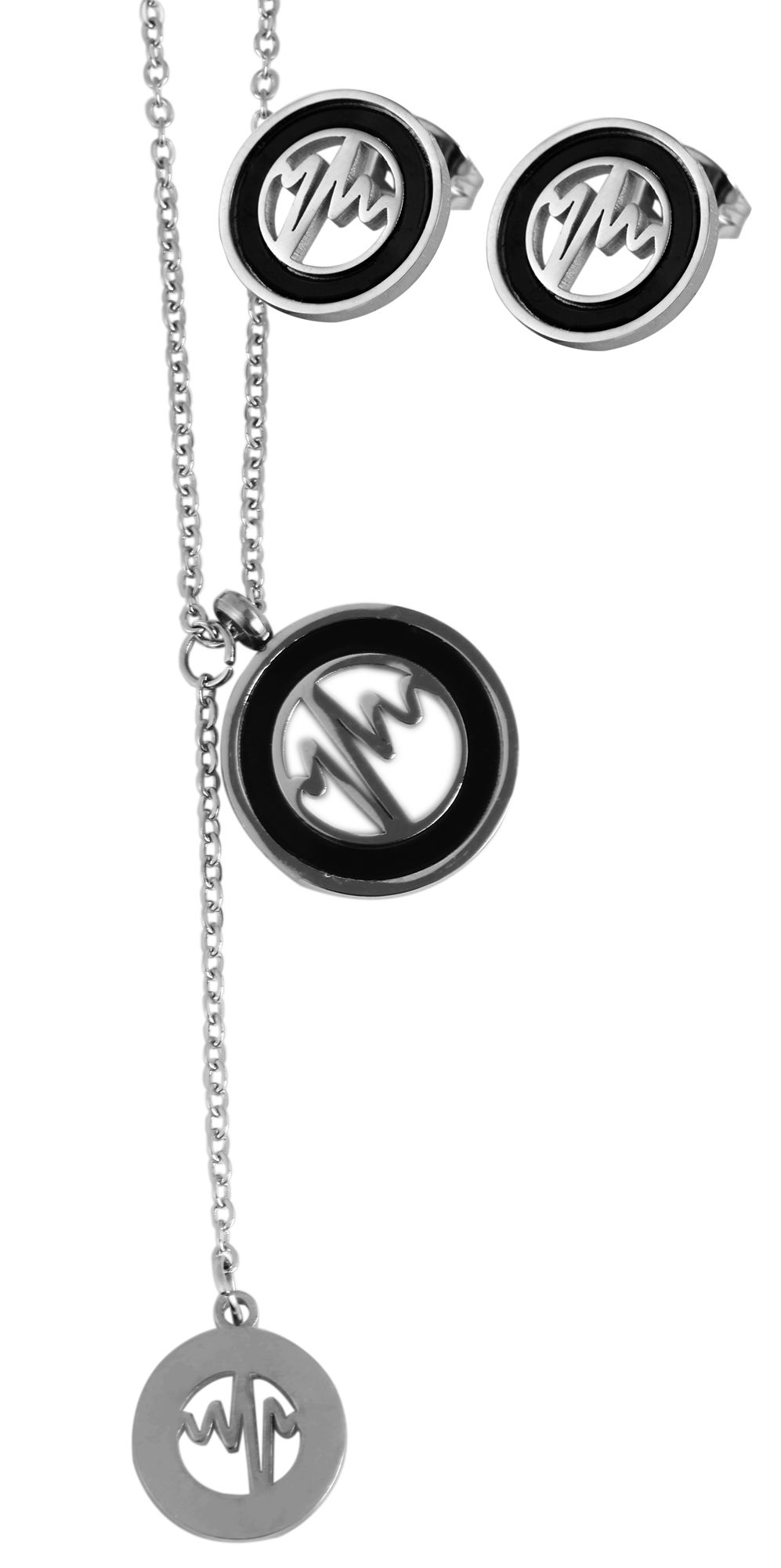 Edelstahl Schmuckset, Kette 43 + 5cm mit Anhänger + Ohrringe, silberfarbig