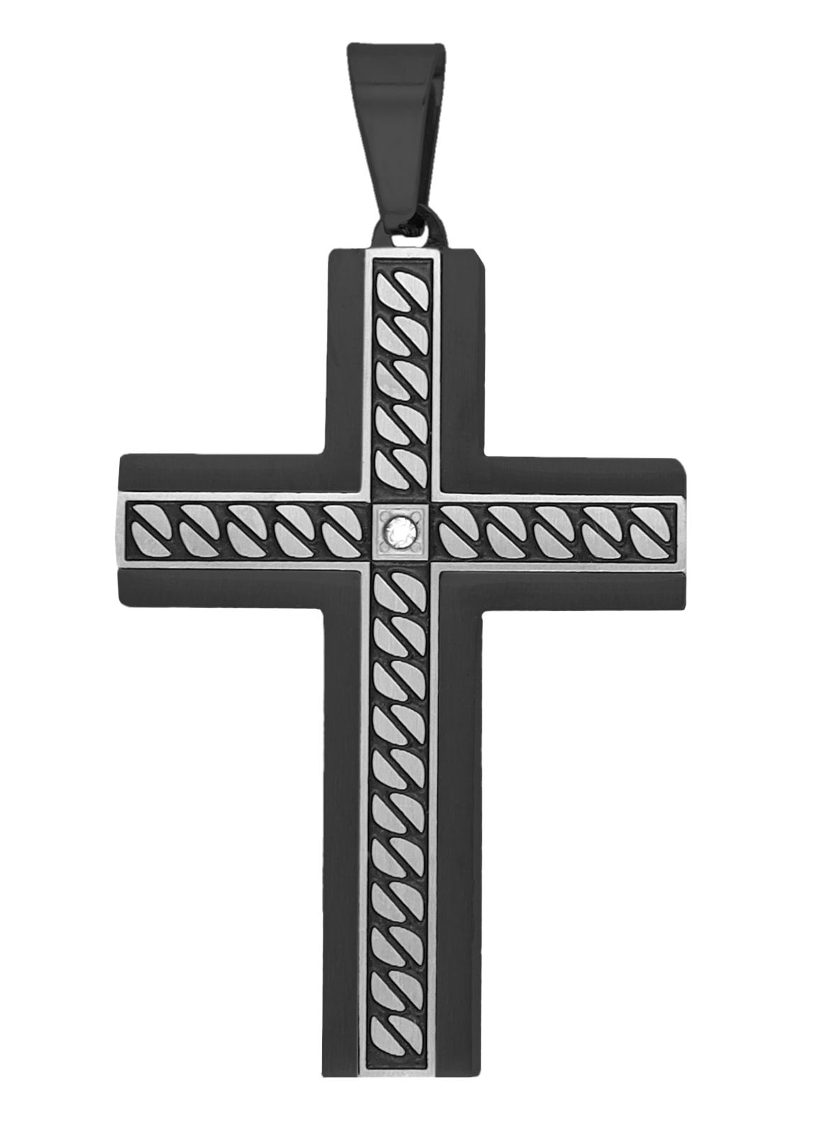 Akzent Anhänger "Greer", Kreuz mit Verzierungen & Simili, bicolor (silberfarben/schwarz)