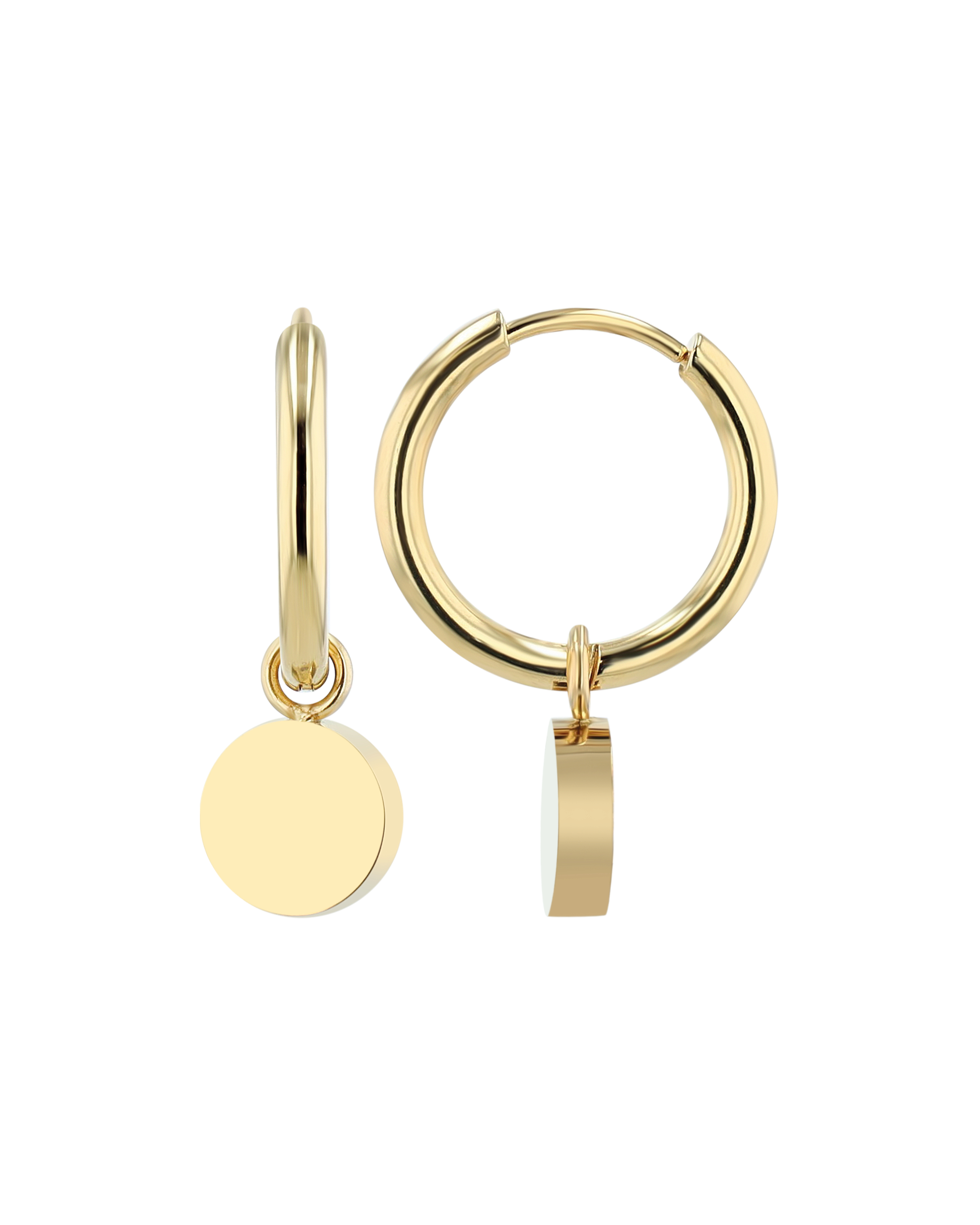 "Soile" Edelstahl Creole mit rundem Anhänger abnhembar, goldfarben