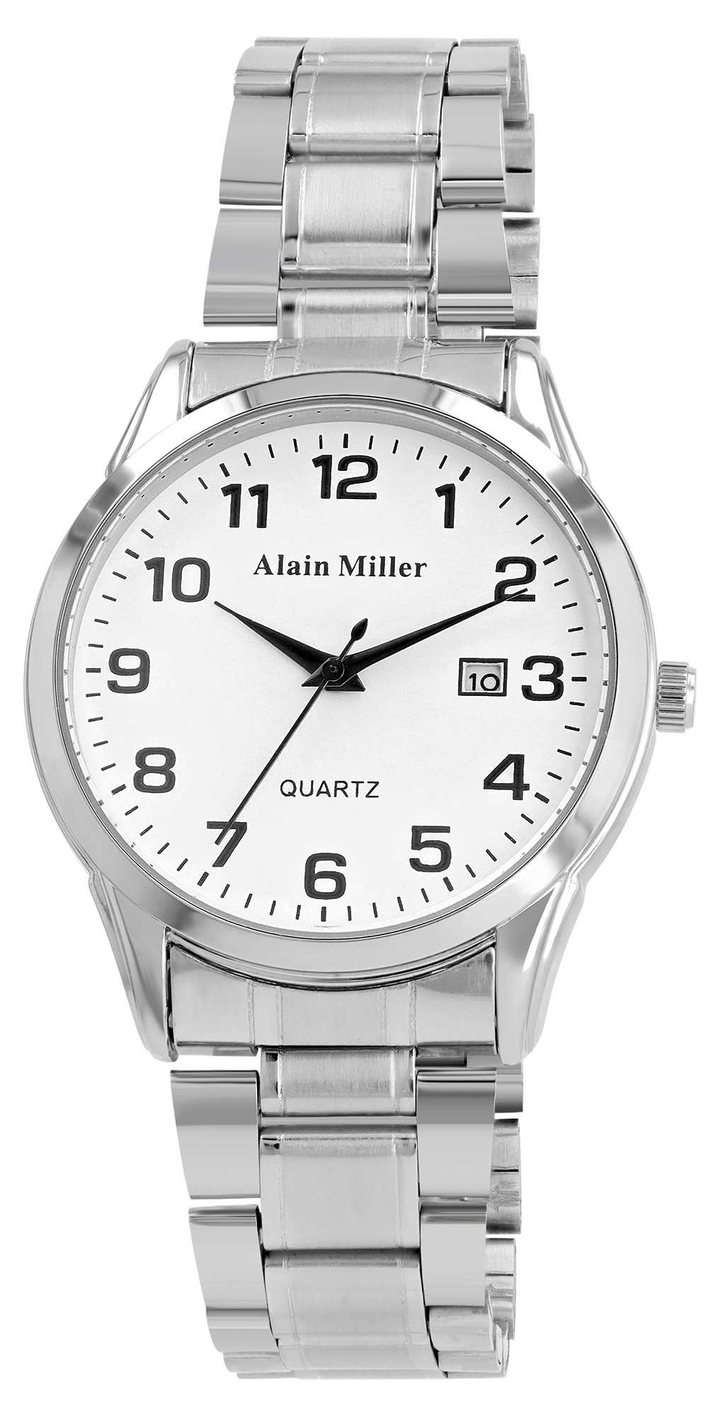 Alain Miller Herrenuhr Ø 40 mm, Gliederarmband, Edelstahl, silberfarben/ blau