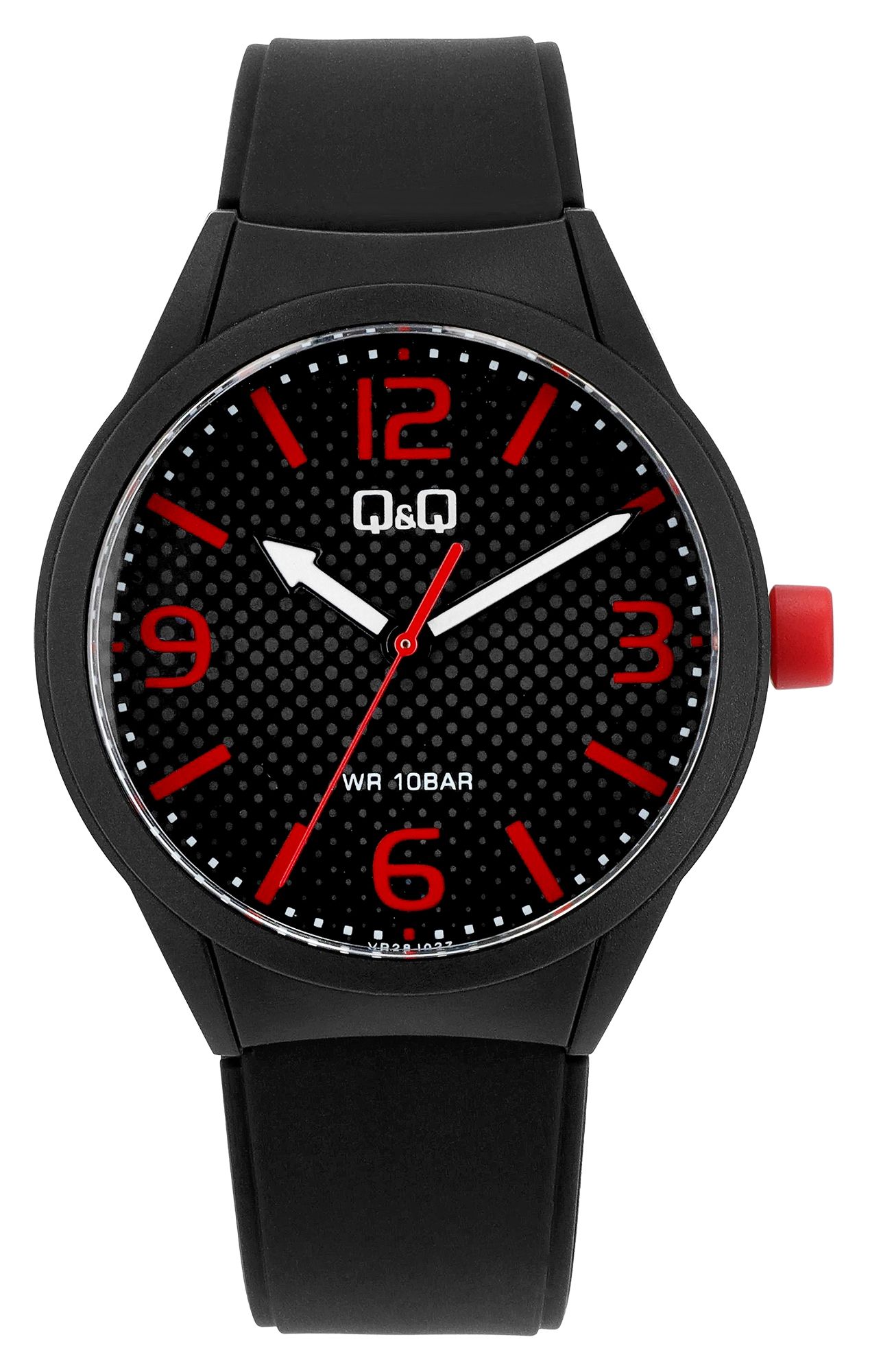 Q&Q Herrenuhr mit Silikonband, Ø 40 mm, schwarz/rot
