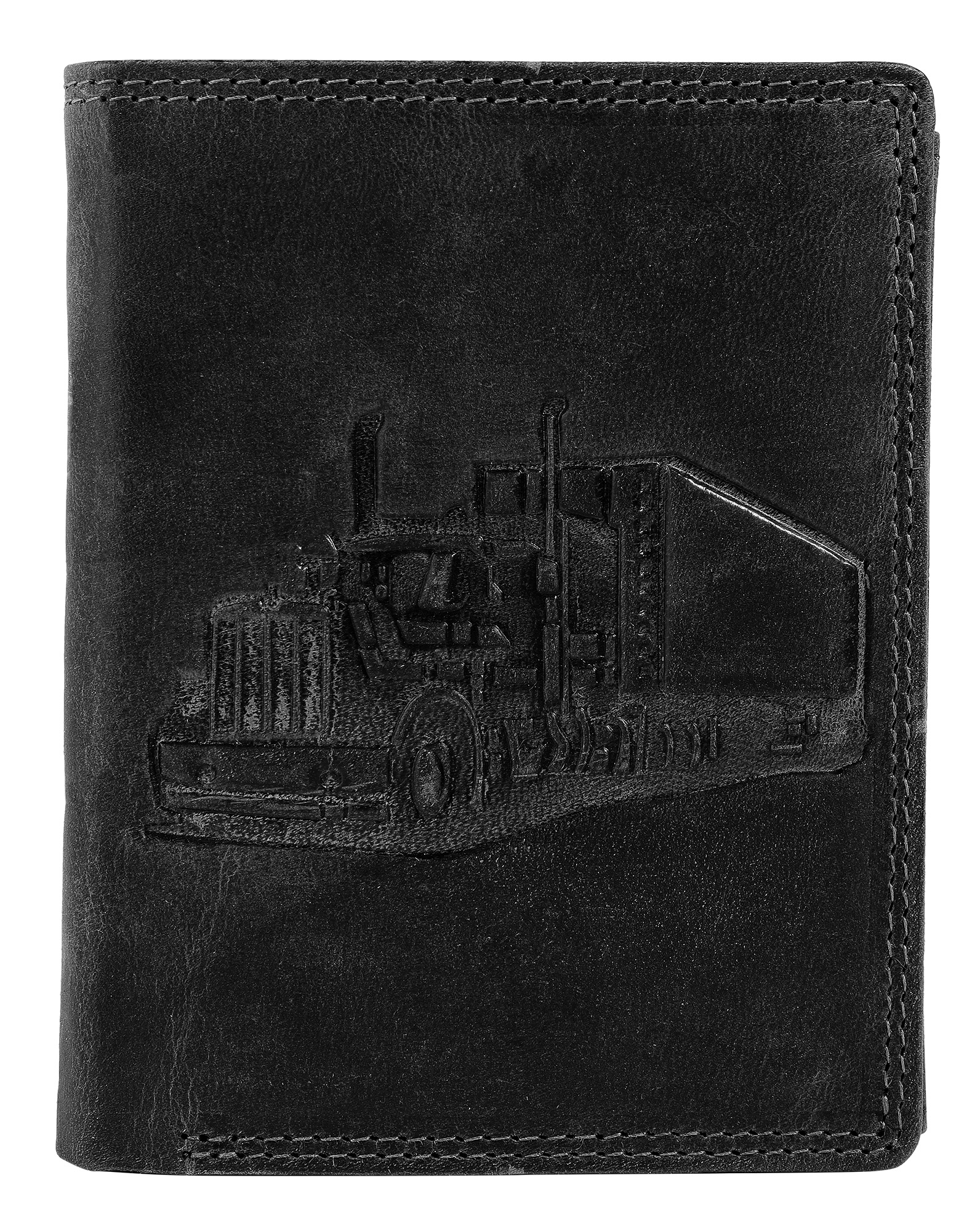 Akzent Echt Leder (Hunter-Leder) Geldbörse, RFID, Hochformat, Truck, schwarz