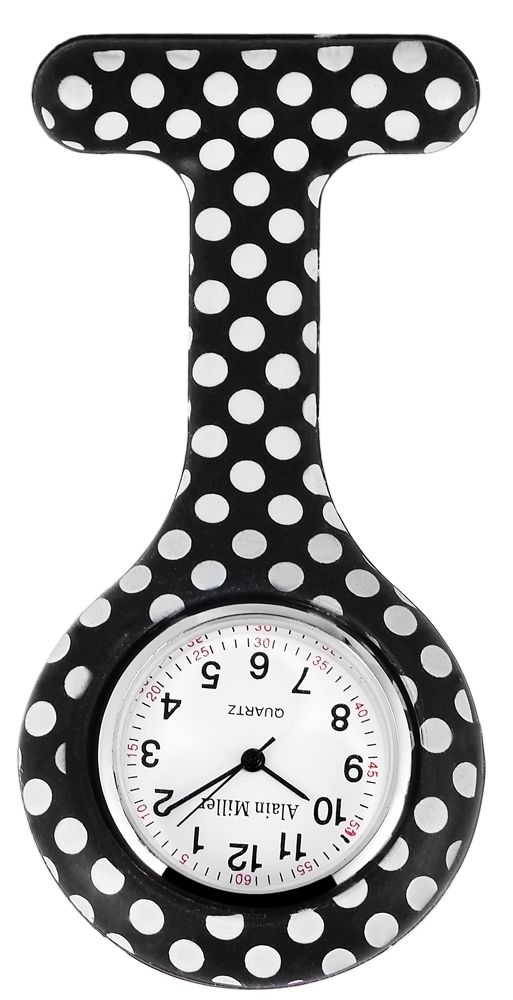 Alain Miller Krankenschwesteruhr aus Silikon, schwarz/weiß gepunktet