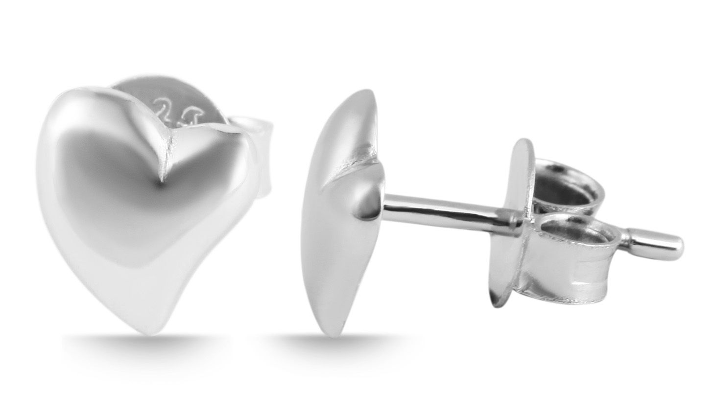 925/- Echt Silber Herzohrstecker "Hanne", 925/rhodiniert