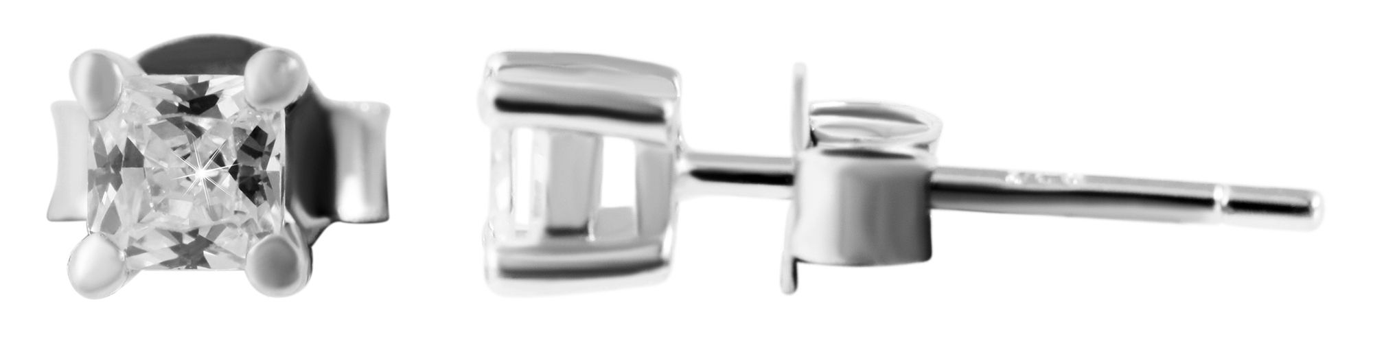 "Gina" 925/- Echt Silber Ohrstecker, Zirkonia in Krappenfassung, silberfarben rhodiniert