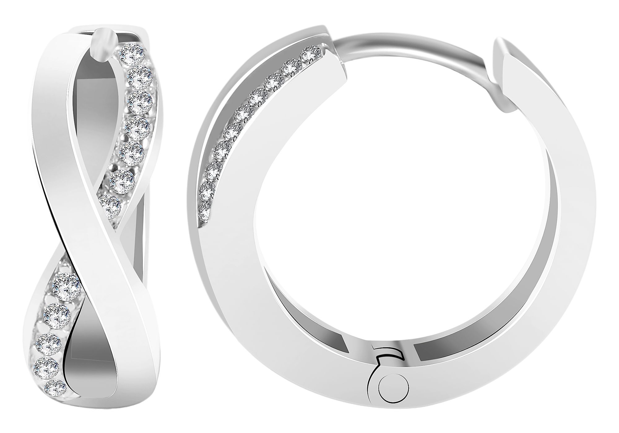 925/- Echt Silber Klapp-Creolen "Alelia", Infinity, Zirkoniabesatz, 925/rhodiniert