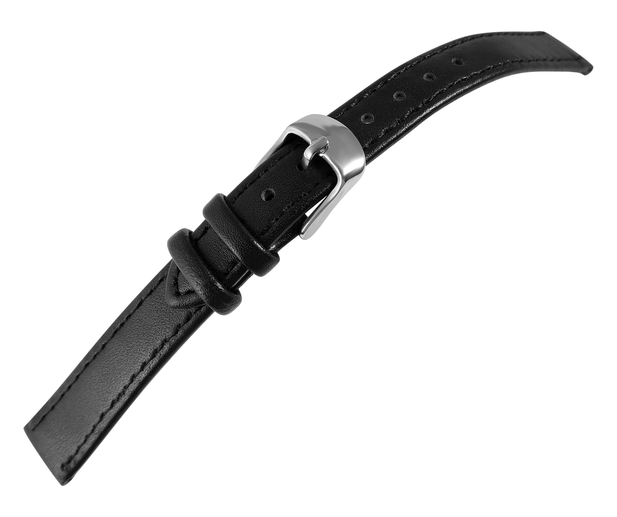 Uhrenarmband aus Echtleder, genäht, schwarz, 16 mm