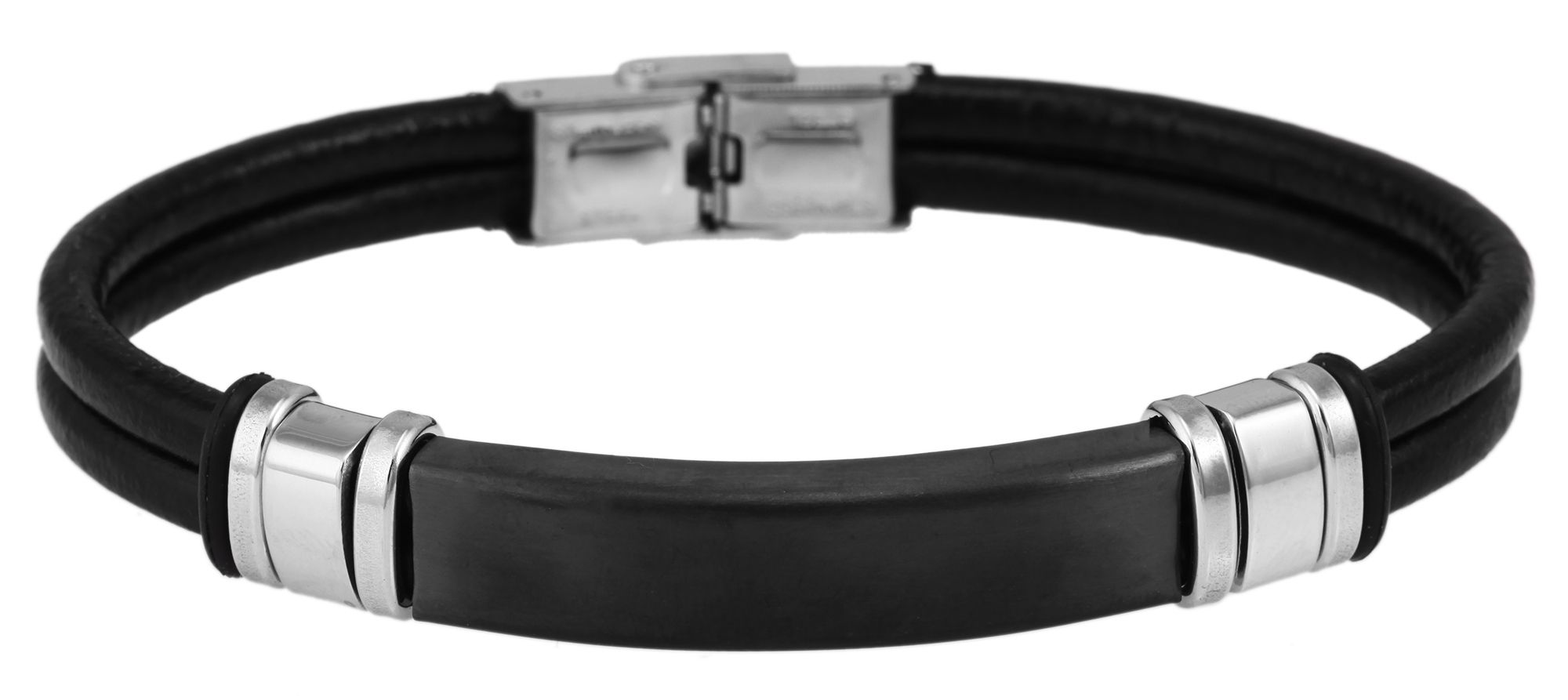Akzent Echtlederarmband mit Edelstahlgravurplatte, schwarz/schwarz