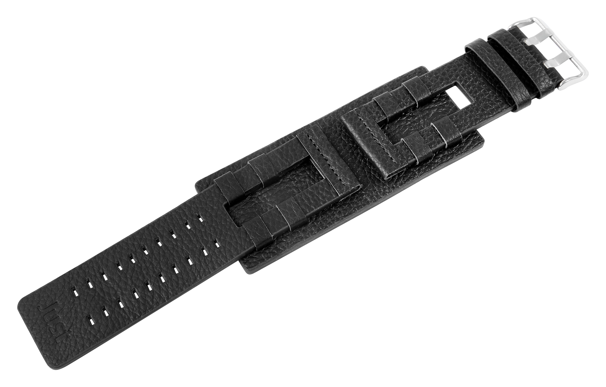 Just Echtleder-Uhrenarmband mit Unterlage, schwarz, 32 mm