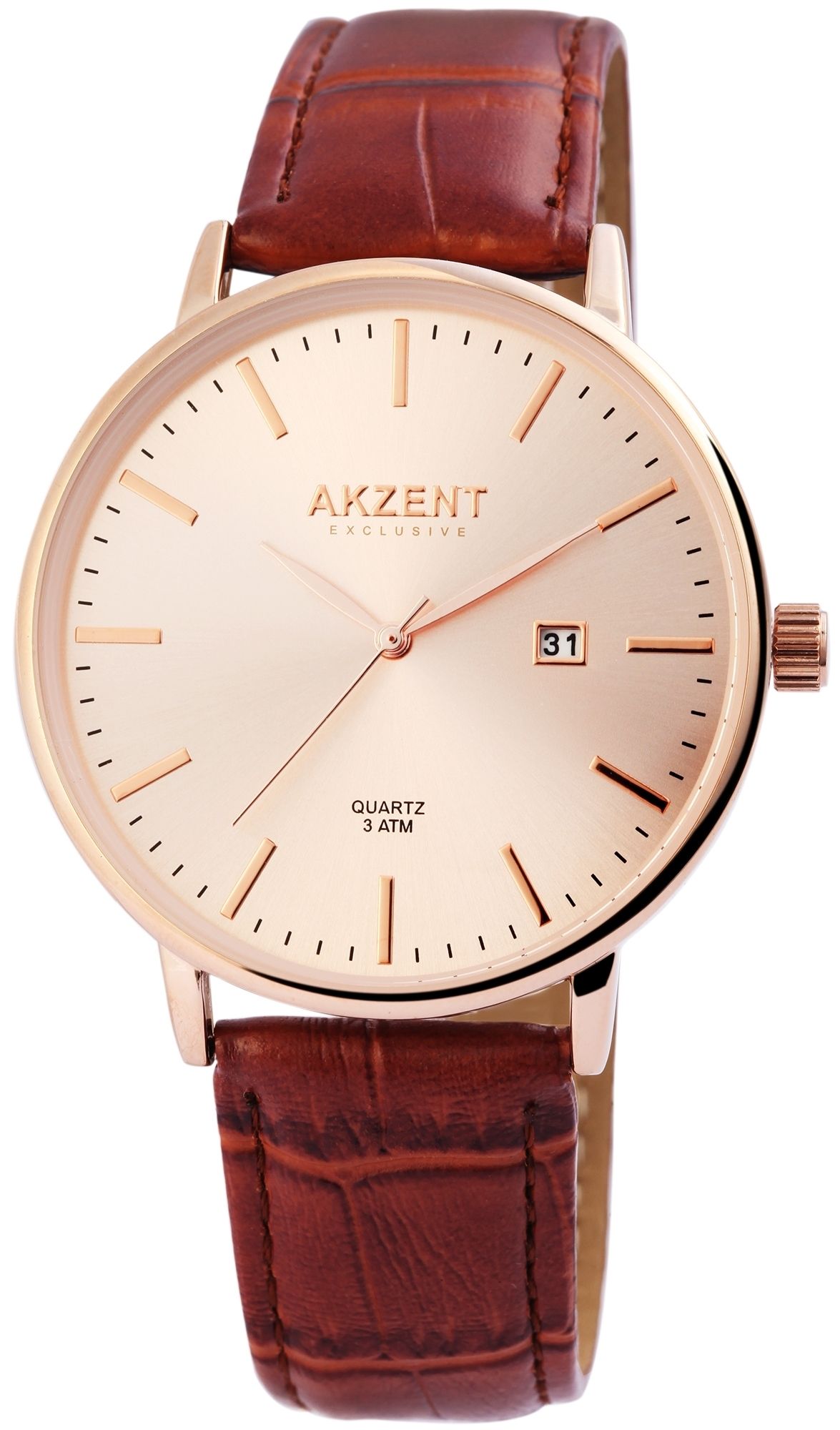 Akzent Exclusive Herrenarmbanduhr mit Lederimitationsarmband