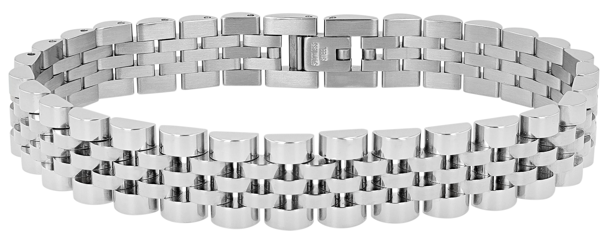 "Taron" Edelstahl Gliederarmband - Jubilee-Design, Länge 23 cm/ 12 mm, silberfarben