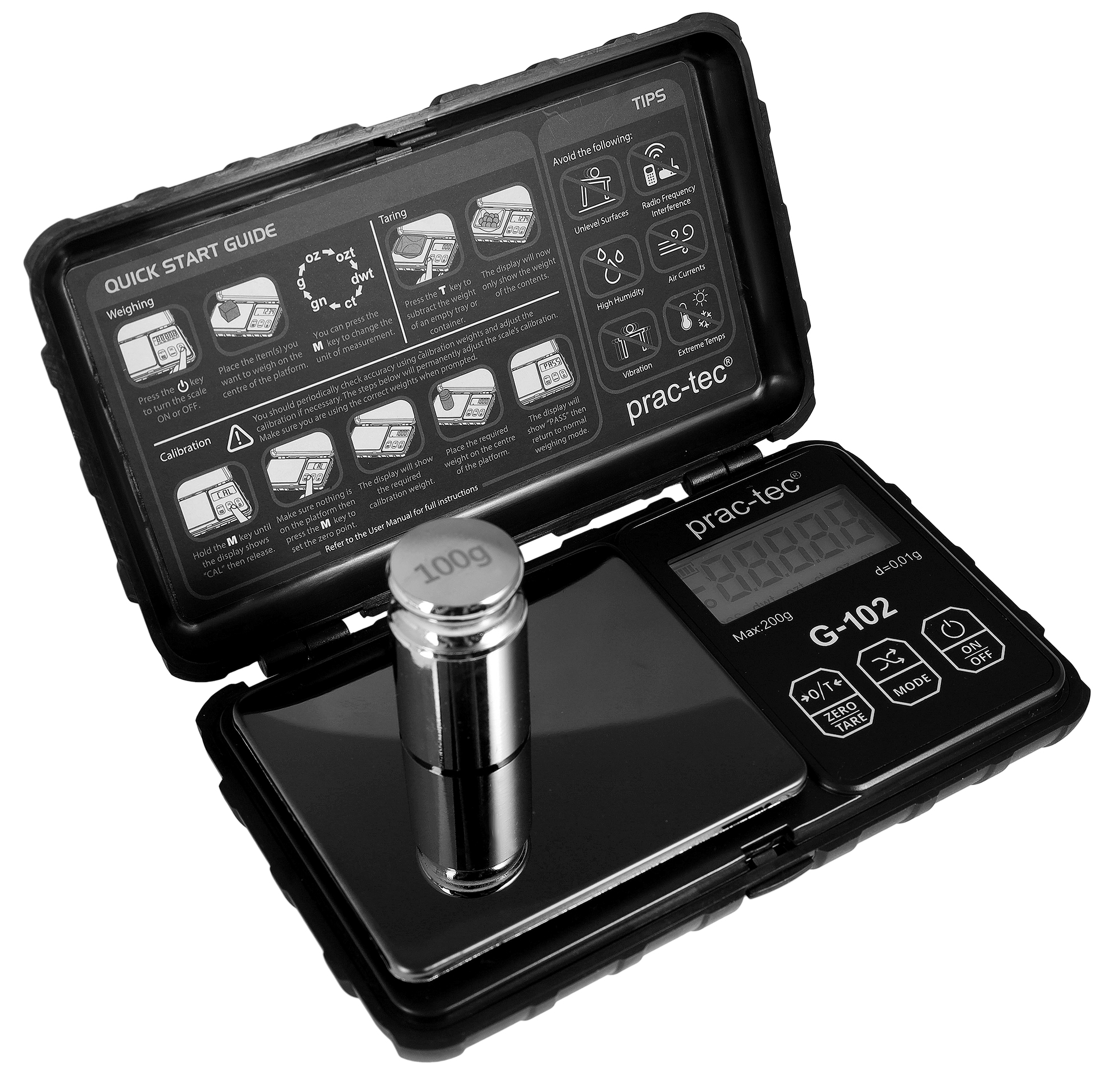 PRAC-TEC Digitale Feinwaage G-102 – Messbereich 0,01 g bis 200 g