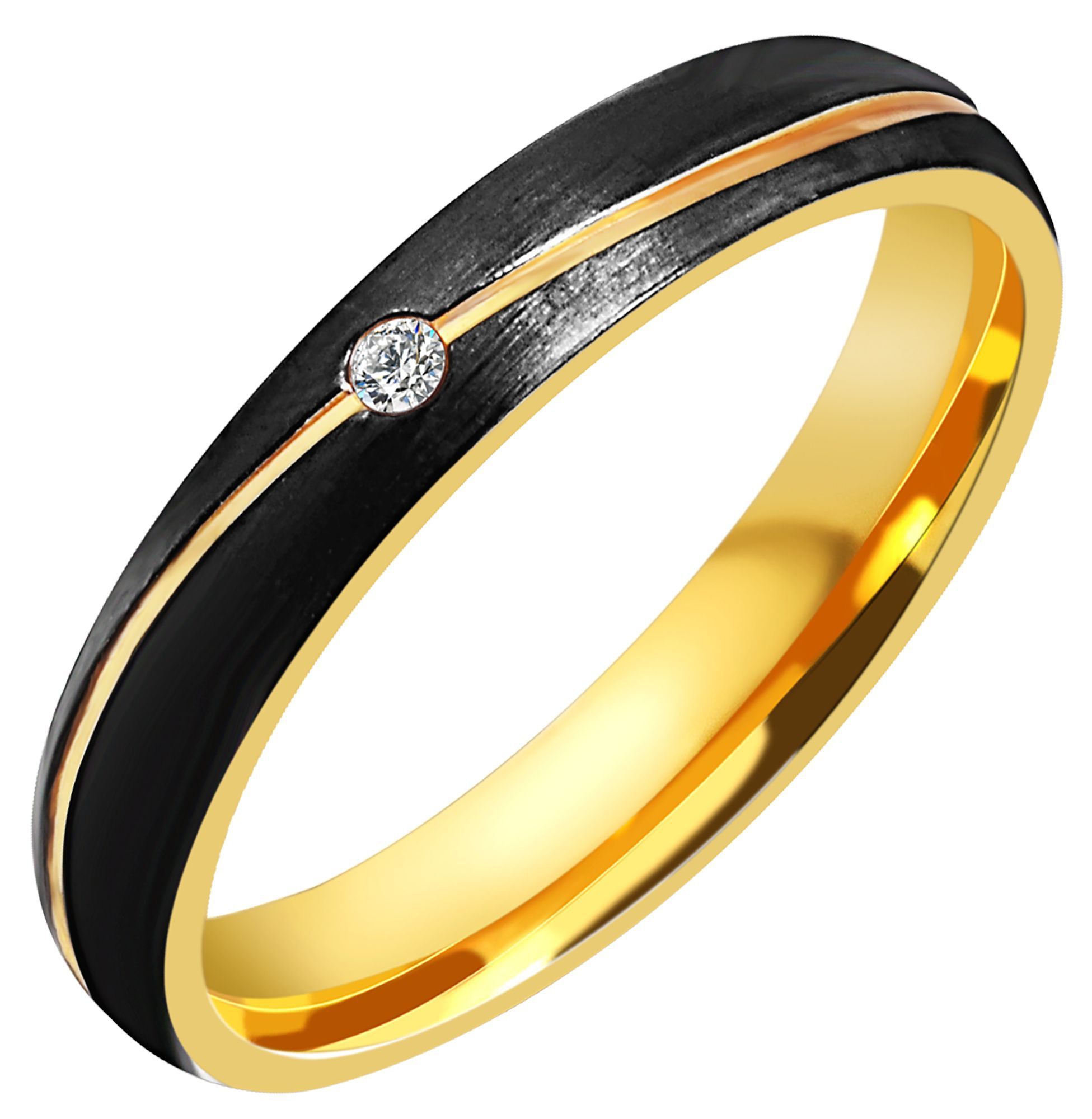 "Yara" Akzent Damen-Partnerring Gr 58, Edelstahl, bicolor (schwarz/ goldfarben)
