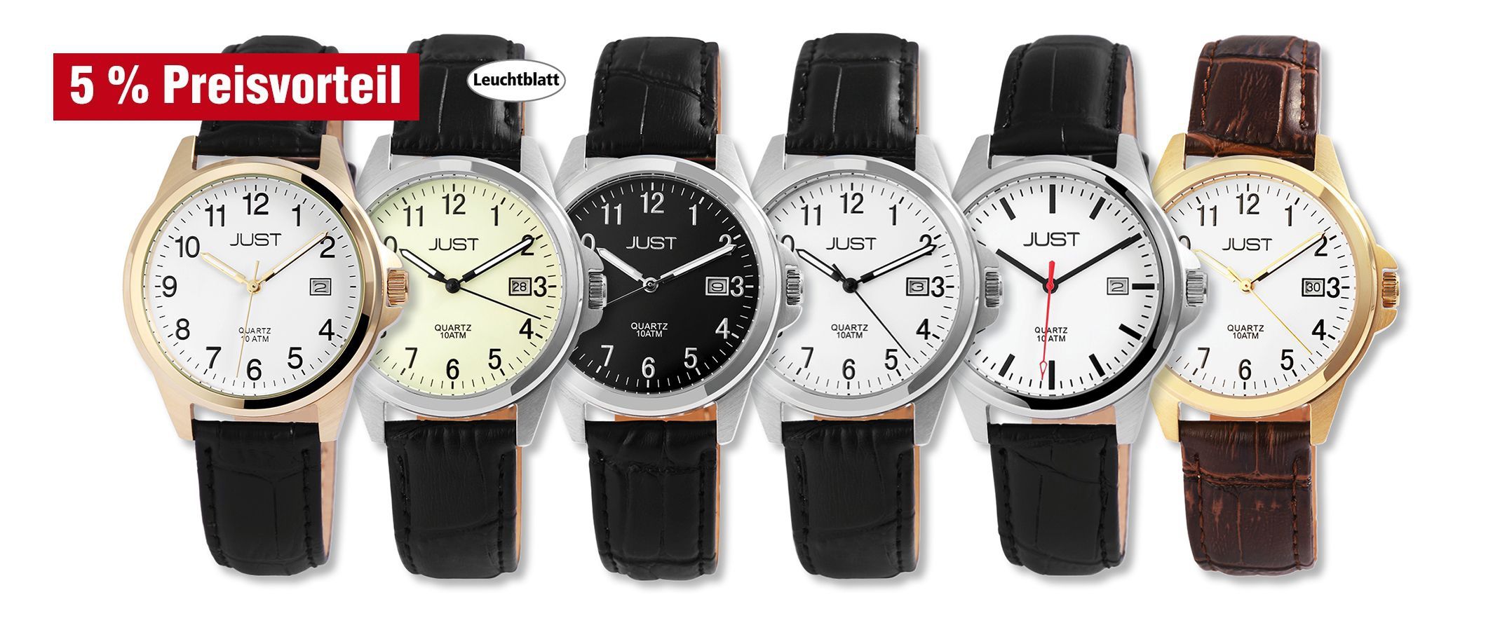JUST Herrenuhr mit Echt Lederband, JU20151 im 6er Set ( Preisvorteil 5%)