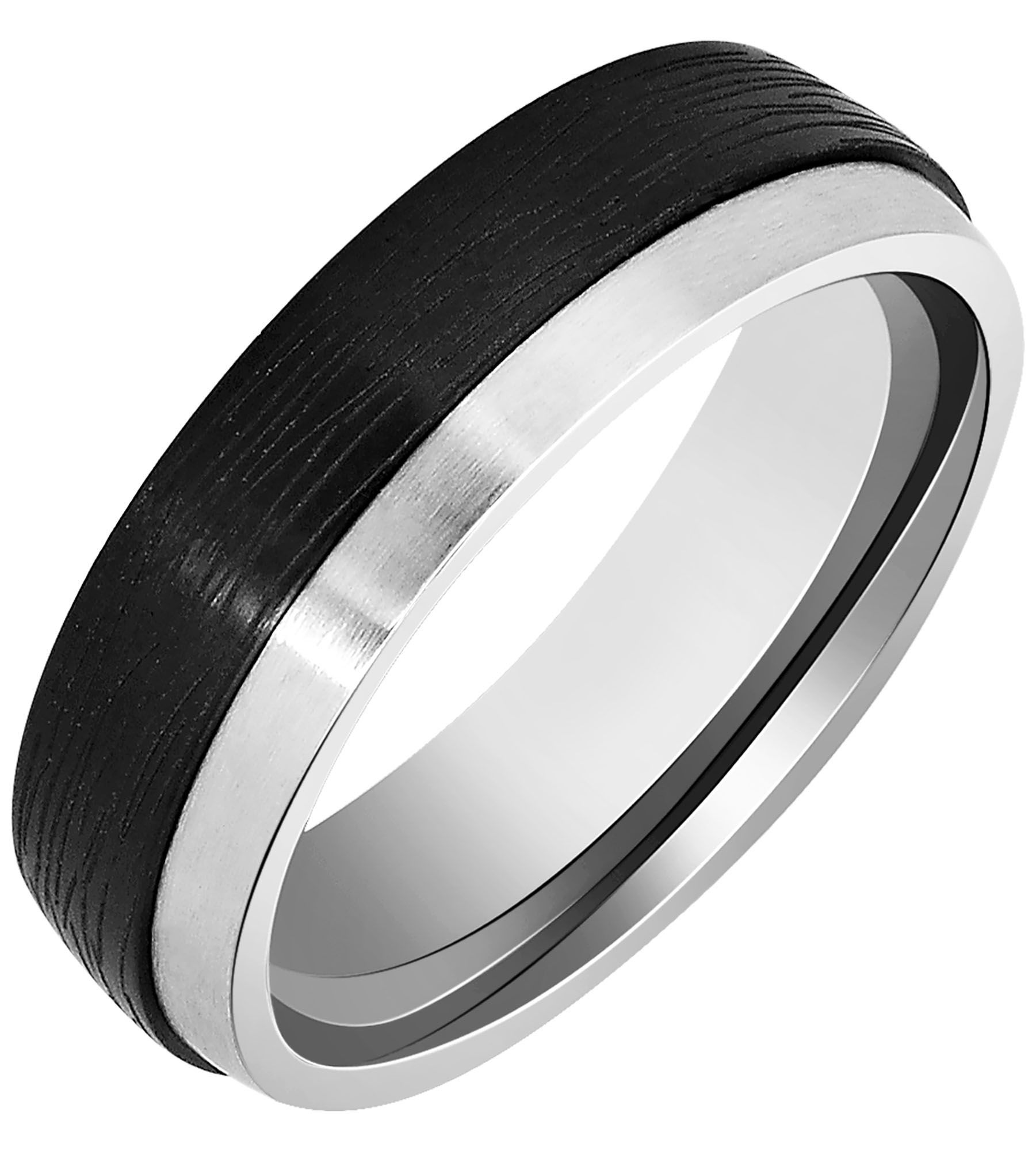 Akzent Herren-Partnerring aus Edelstahl, Ionenplattiert, matt, silberfarben/schwarz, Gr. 58