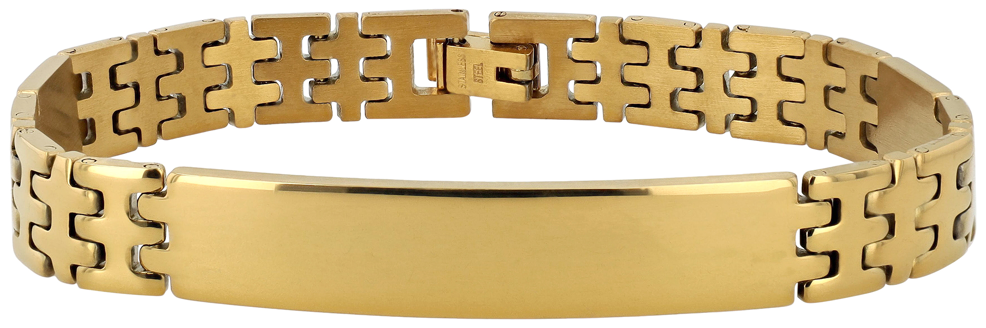 "Rasa", Akzent Gliederarmband, Edelstahl, Gravurplatte, goldfarben, 20 cm