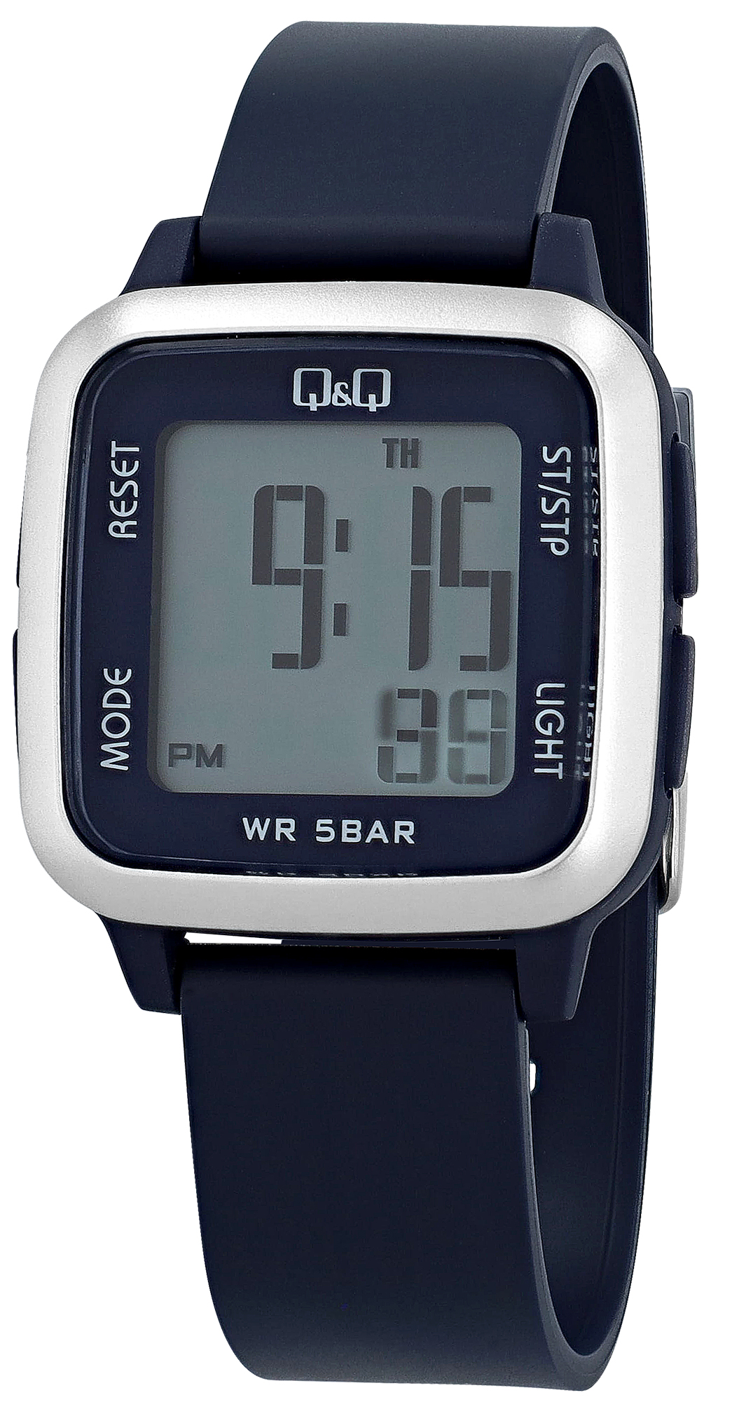 Q&Q Unisex Digitaluhr, Kunststoff, Resinarmband, blau, 5 ATM, 34 x 34 mm