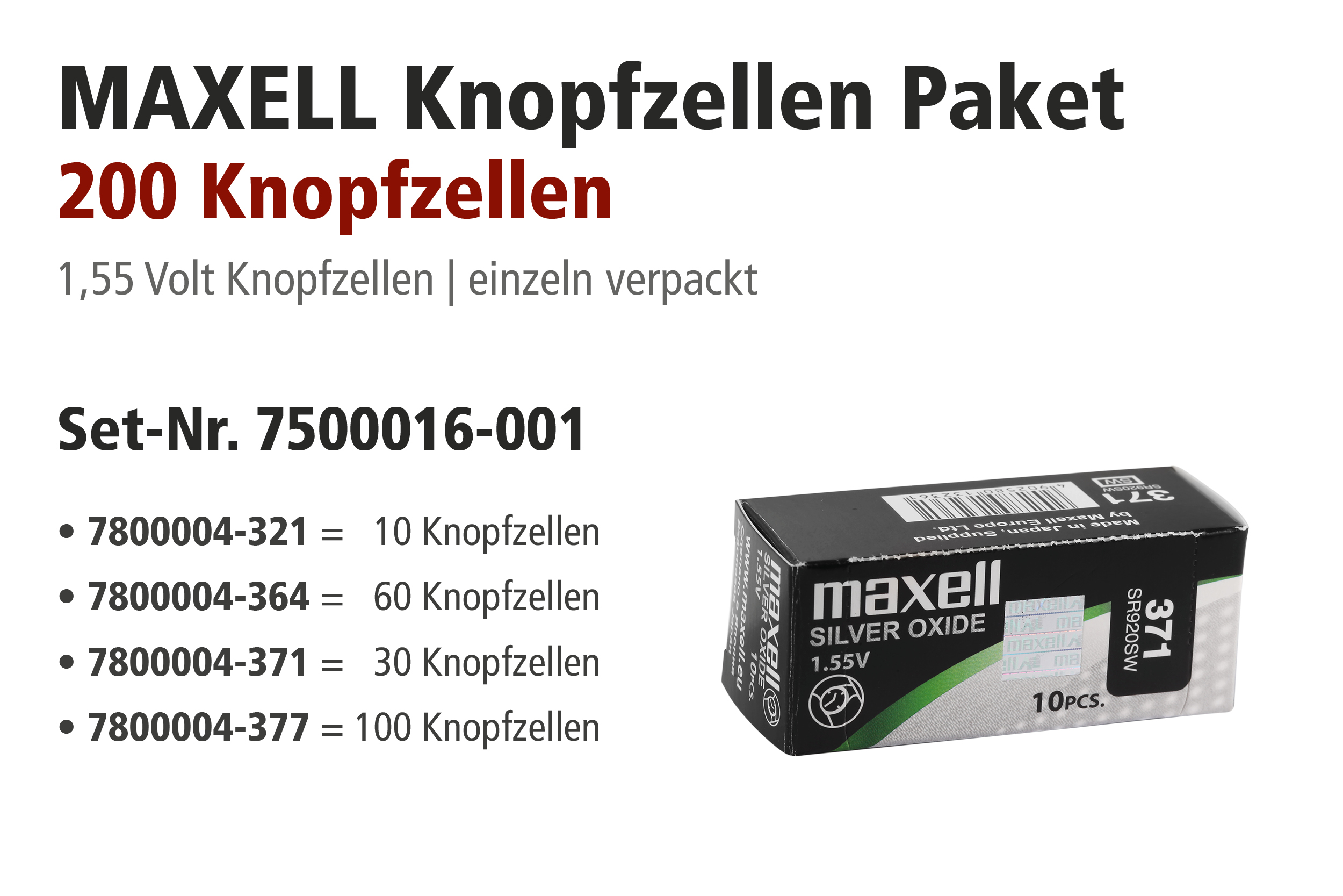 Maxell Aktionspaket Knopfzellen mit 321er, 364er, 371er, 377er