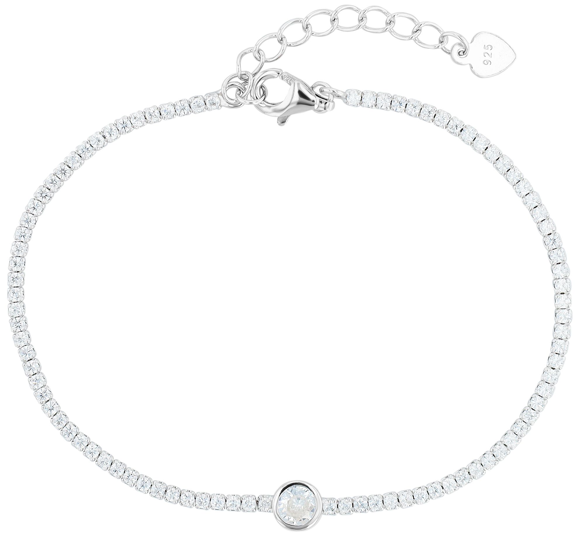 "Ada" 925/- Echt Silber, Armband  mit Zirkonia, 17+3 cm, rhodiniert