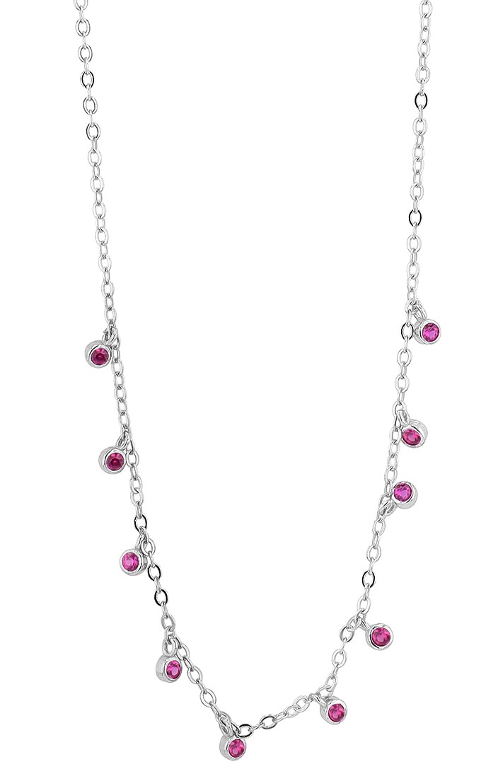 "Amaly" 925/- Echt Silber Kette mit Anhänger (rote Zirkone), silberfarben rhodiniert