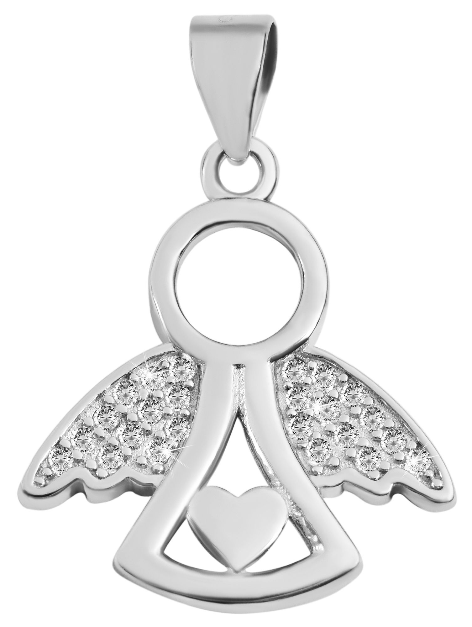 "Parivash", 925/- Echt Silber Anhänger - Engel mit Herz, Zirkonia, rhodiniert