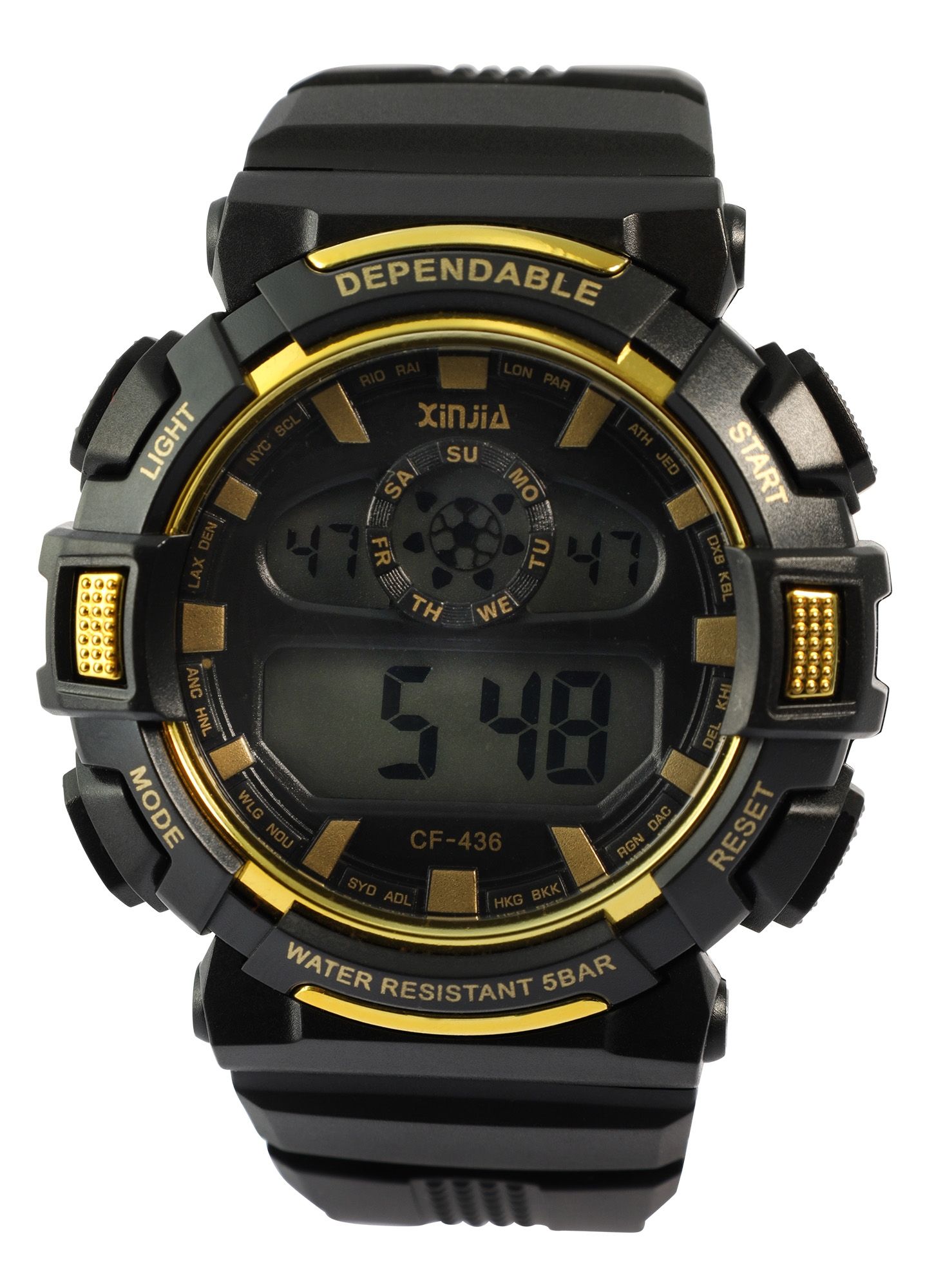 Xinjia Herrenuhr mit TPU-Band, schwarz + goldfarben
