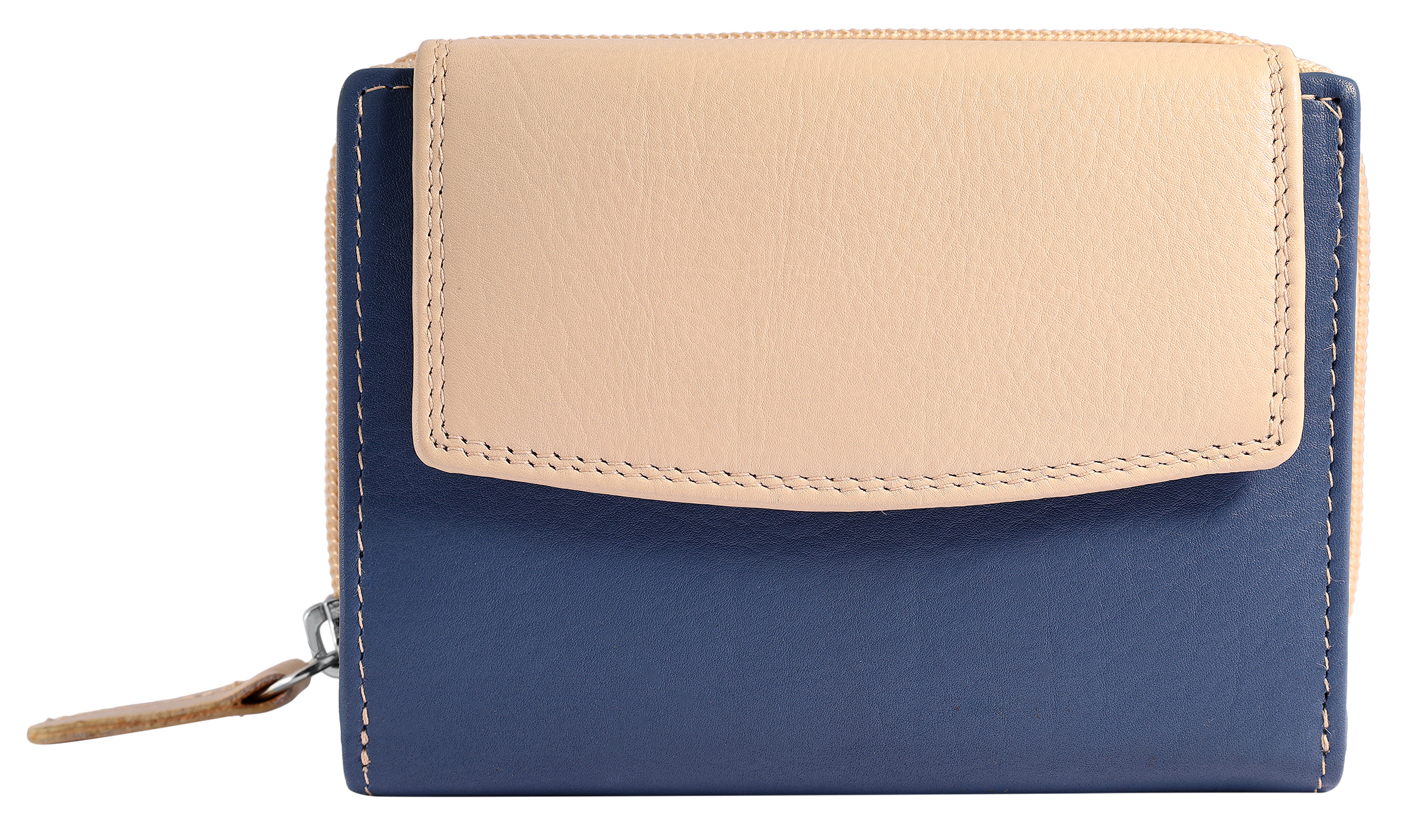 Leonardo Verrelli Echtleder (Nappa) Damen Geldbörse, RFID, Querformat, blau/ beige