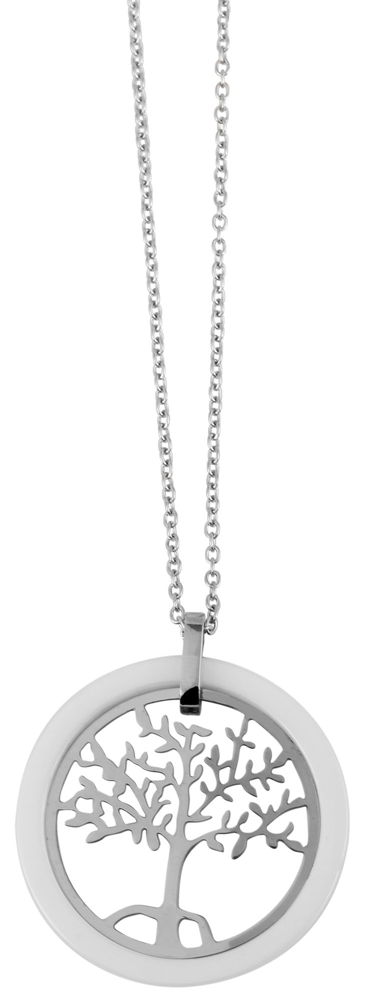 Edelstahlkette mit Keramikanhänger, Lebensbaum, 43+5cm, silberfarbig