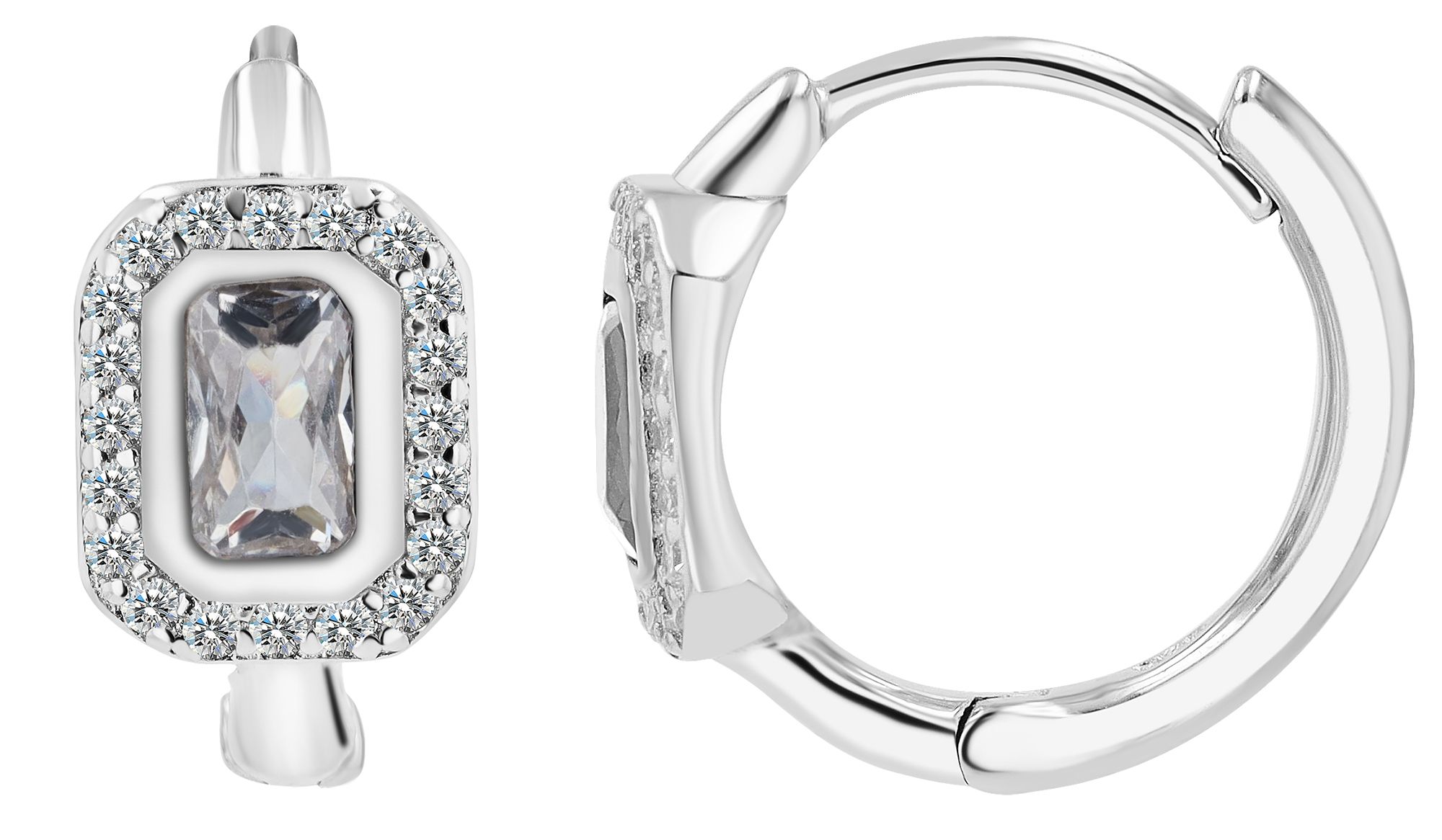 925/- Echt Silber Klapp-Creolen "Liora" mit weißen Zirkonia, rhodiniert