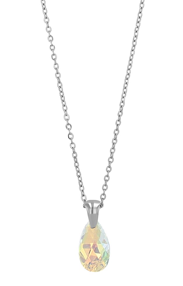 "Sheridan" Akzent Edelstahkette mit Swarowski, Tropfen, 40 + 5 cm, silberfarben/ crystal