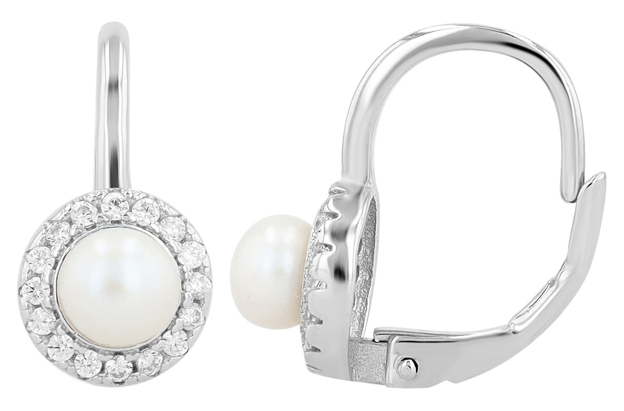 "Pearl", 925/- Echt Silber Creole mit Süßwasserperle, rhodiniert