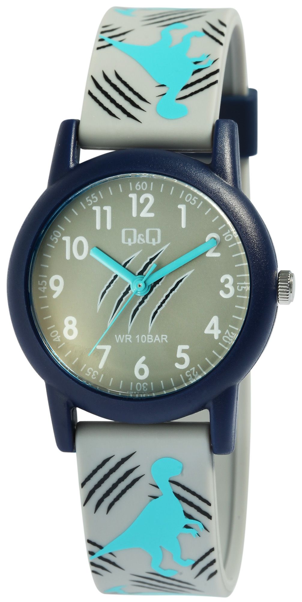 Q&Q Kinderuhr, Kunststoff, Silikonarmband, "Dinosaurier", 10 ATM, Ø 32 mm