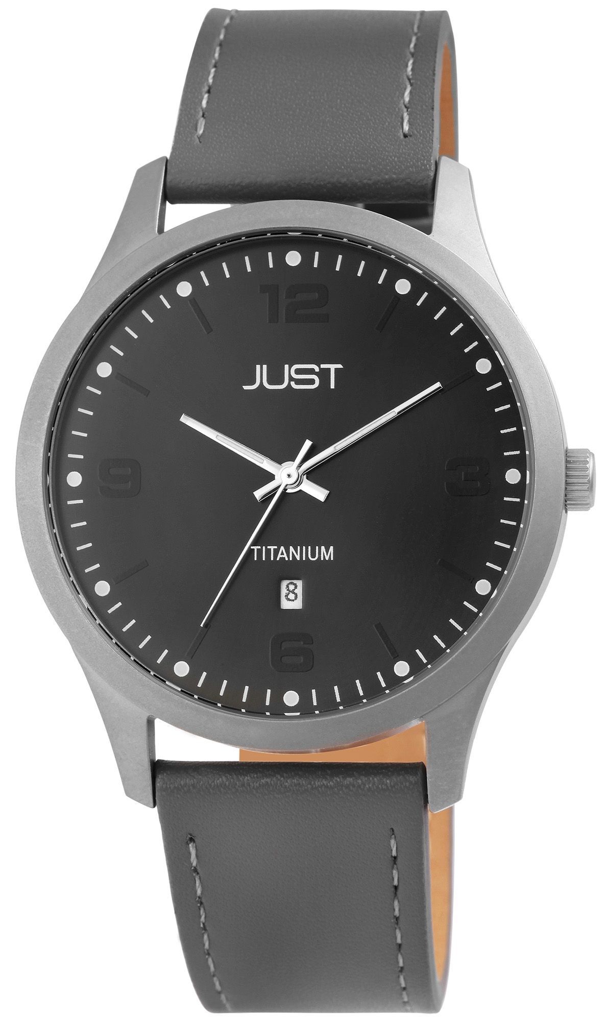 Just Titan Herrenuhr mit Echtlederband grau