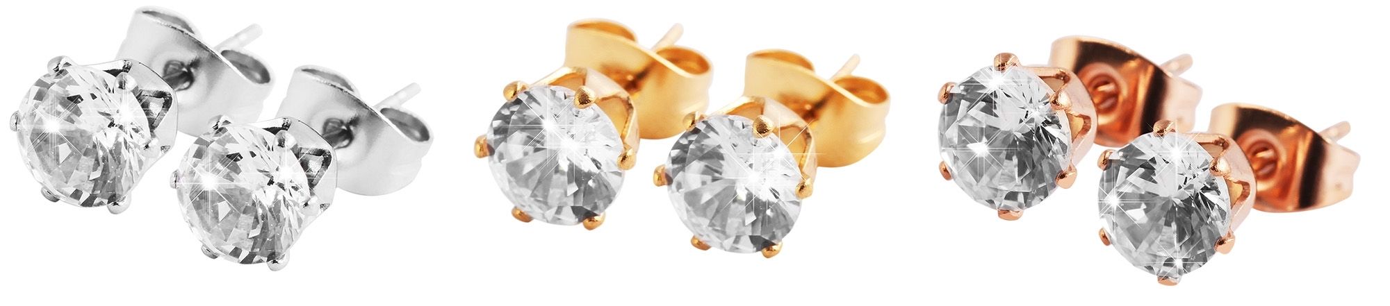 "Mandah" Edelstahl Ohrstecker mit Similistein im 3er Set